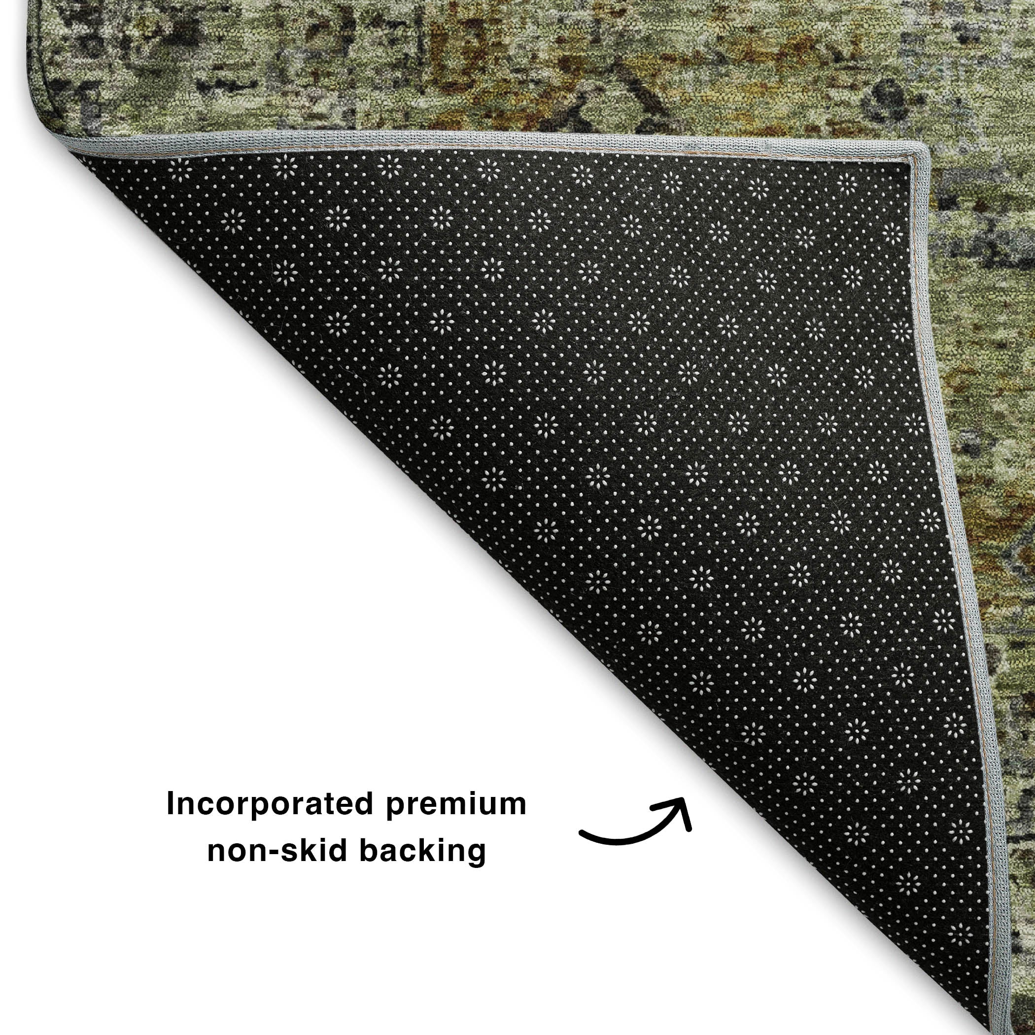 Bangkok Machine Washable Traditional Aloe Green Rug 1'8" x 2'6" #shape_Rectangle
