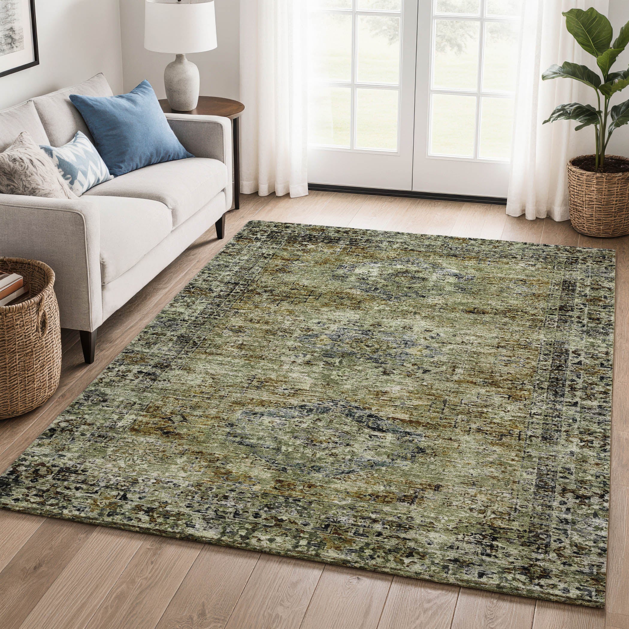 Bangkok Machine Washable Traditional Aloe Green Rug 2'6" x 3'10" #shape_Rectangle