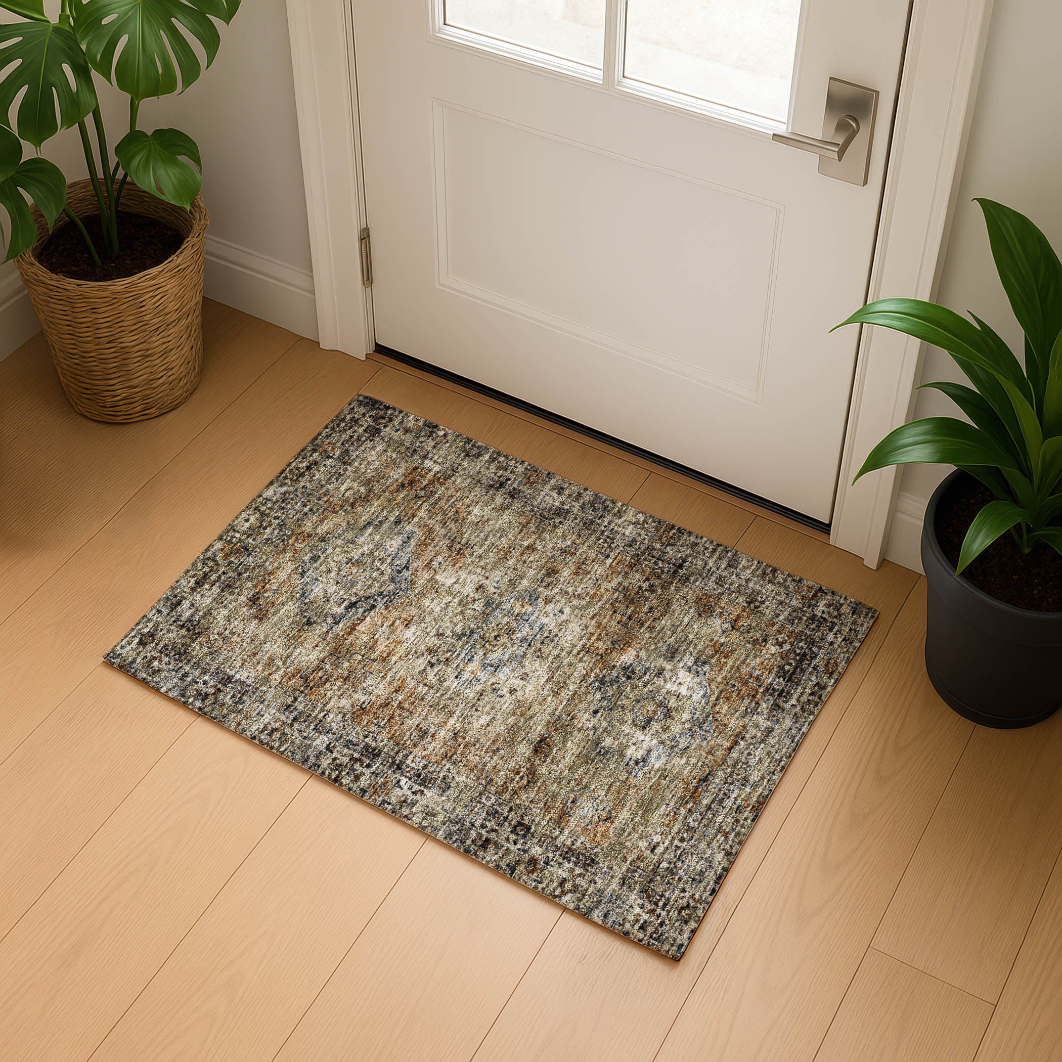 Bangkok Machine Washable Traditional Copper Orange Rug 1'8" x 2'6" #shape_Rectangle