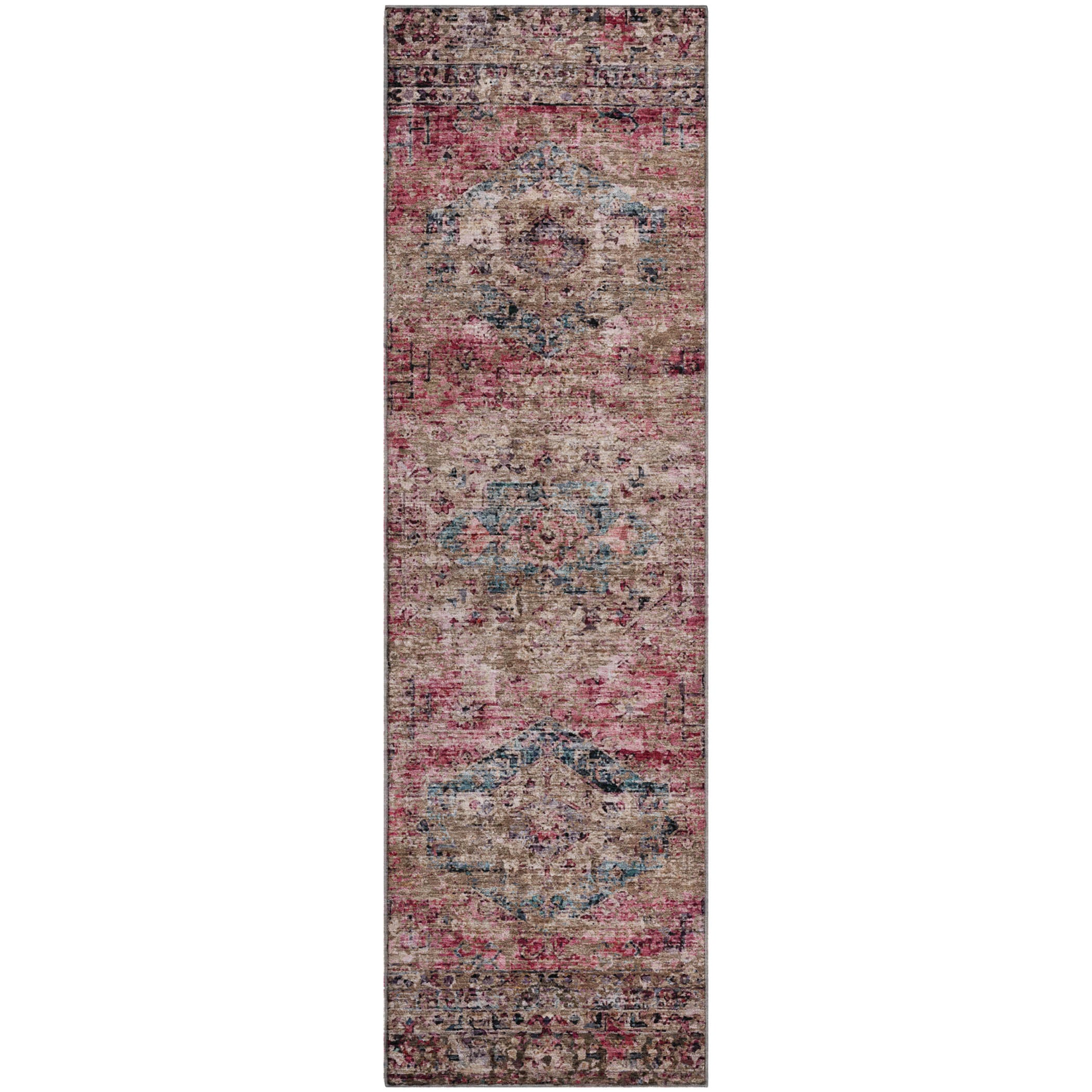 Bangkok Machine Washable Traditional Pink Rug 2'3" x 7'6" #shape_Runner