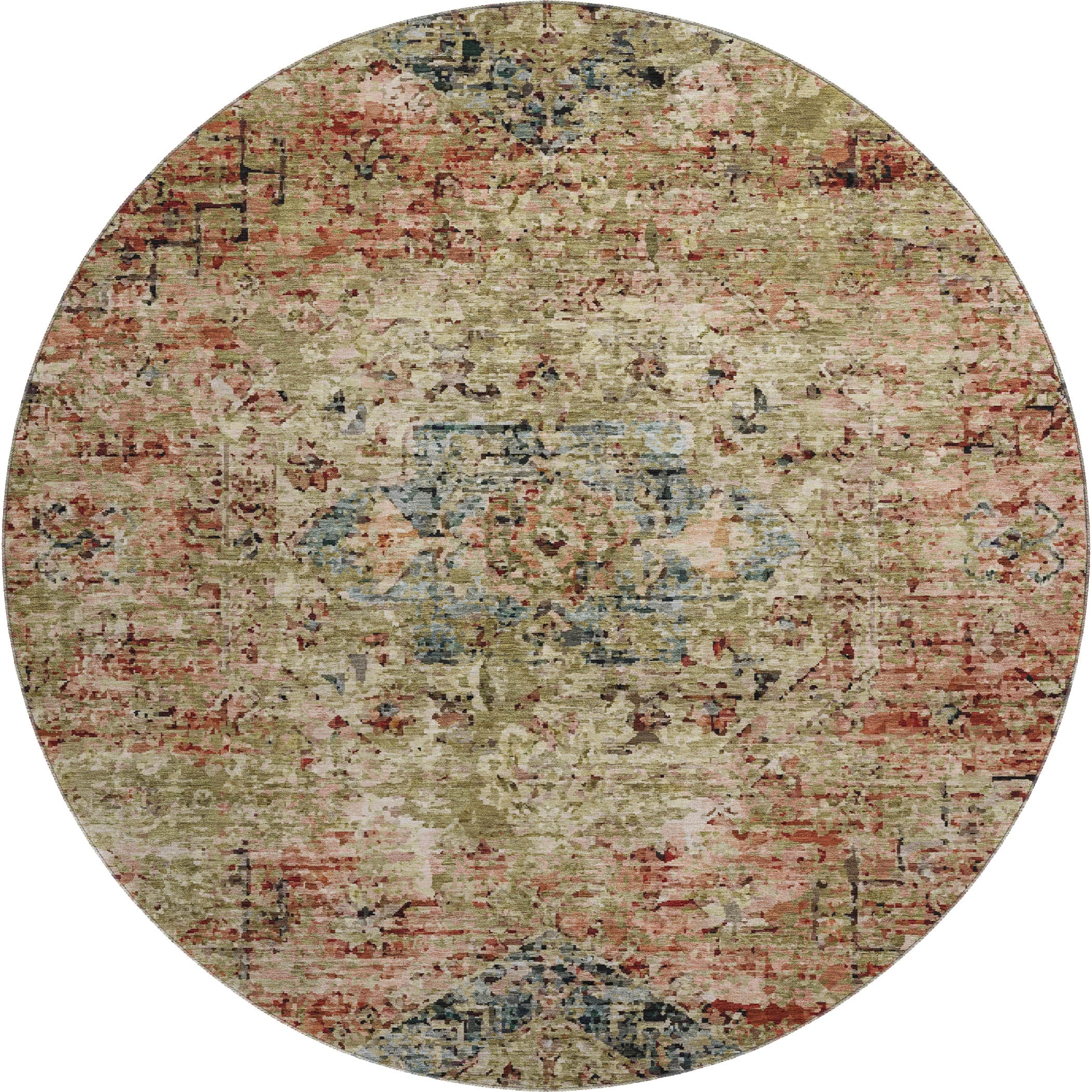 Bangkok Machine Washable Traditional Terracotta Orange Rug 8' x 8' #shape_Round