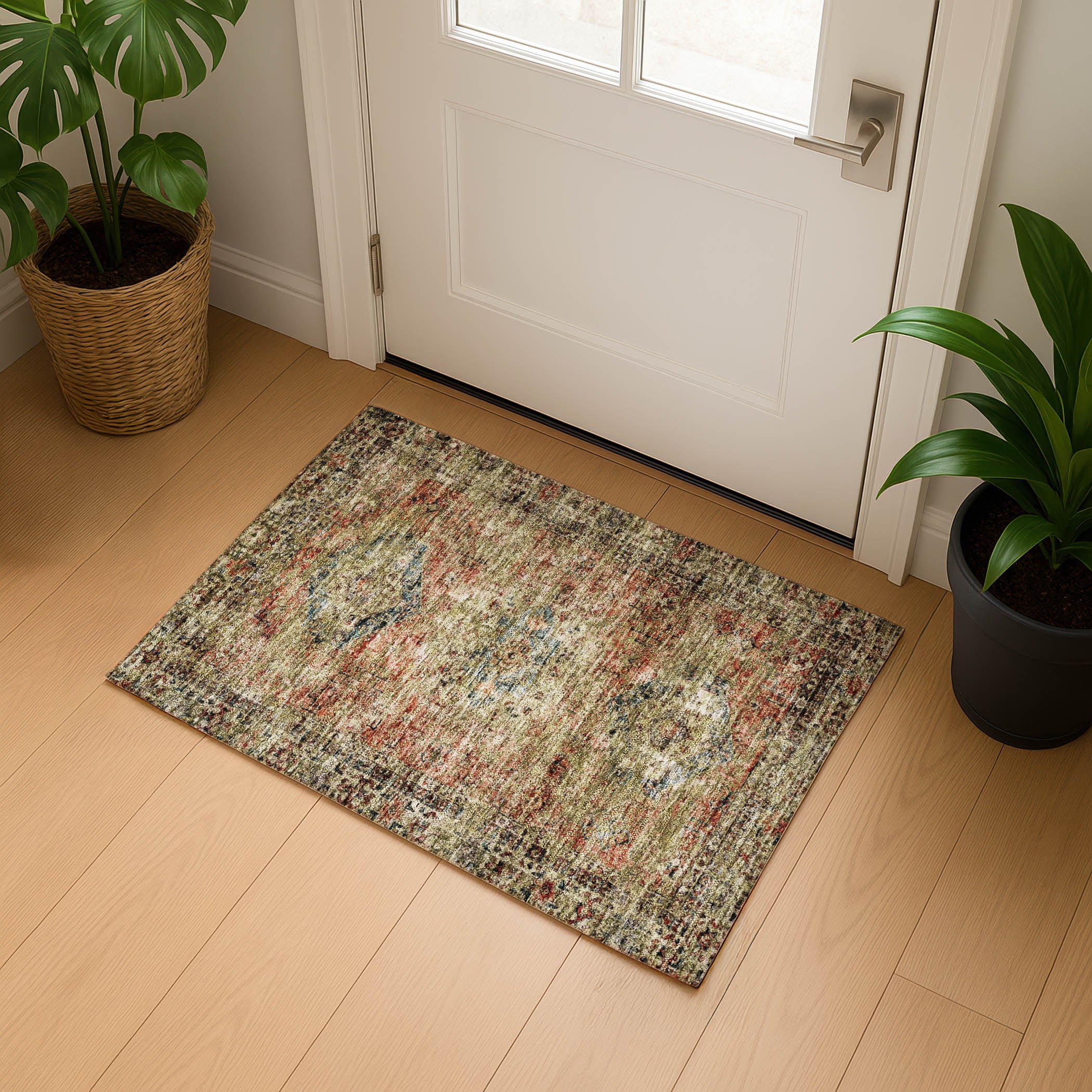 Bangkok Machine Washable Traditional Terracotta Orange Rug 1'8" x 2'6" #shape_Rectangle