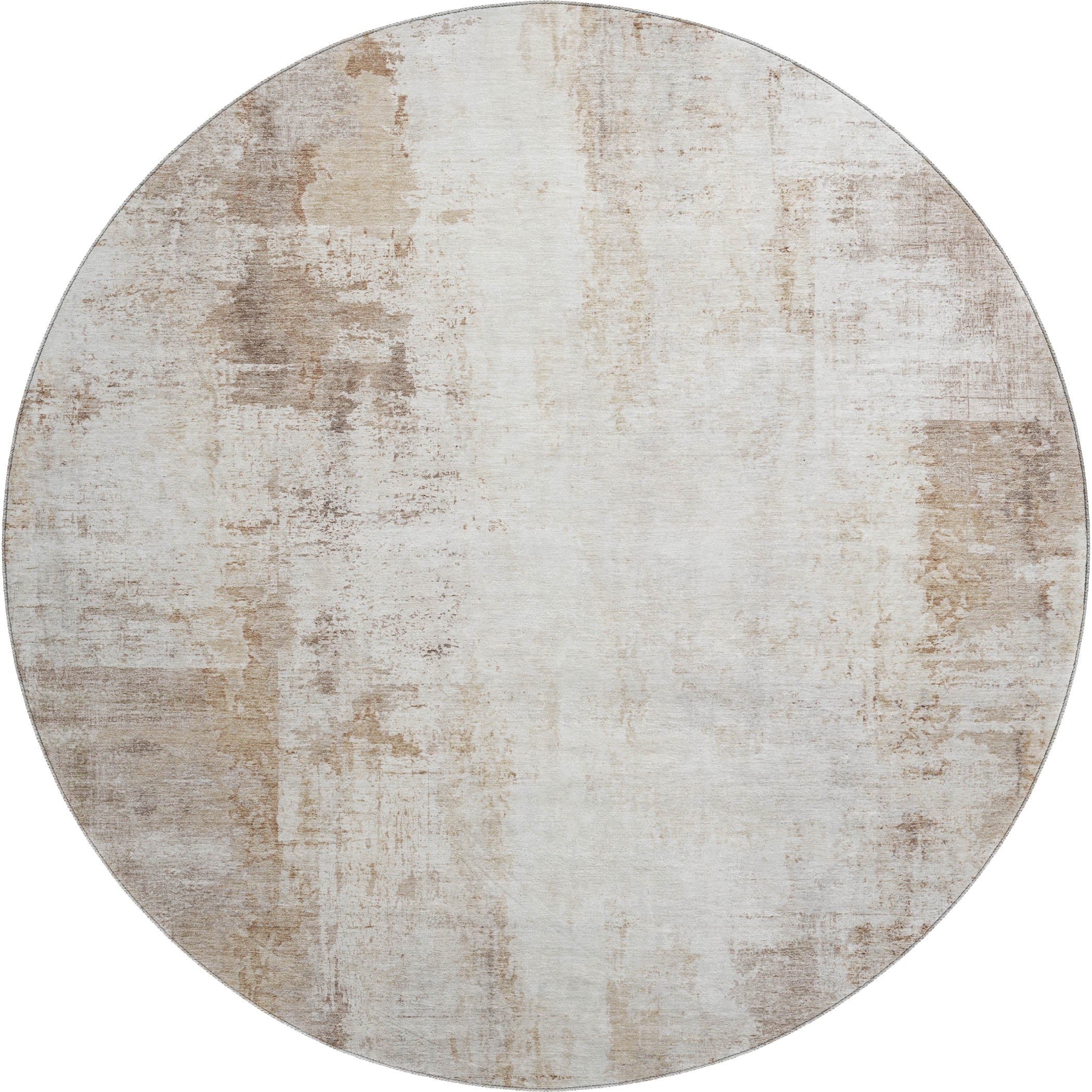 Queenstown Machine Washable Transitional Beige Brown Rug 8' x 8' #shape_Round
