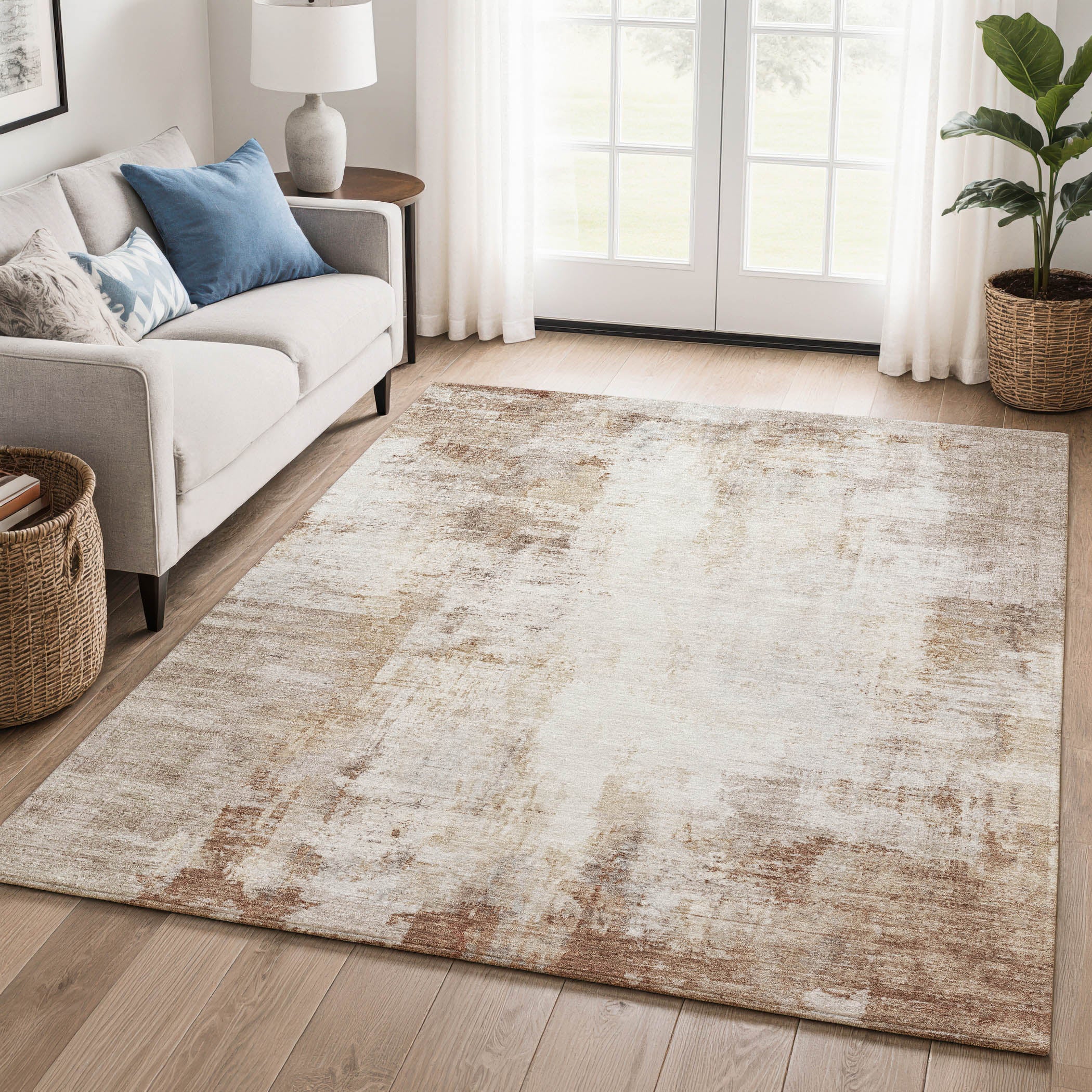 Queenstown Machine Washable Transitional Beige Brown Rug 2'6" x 3'10" #shape_Rectangle