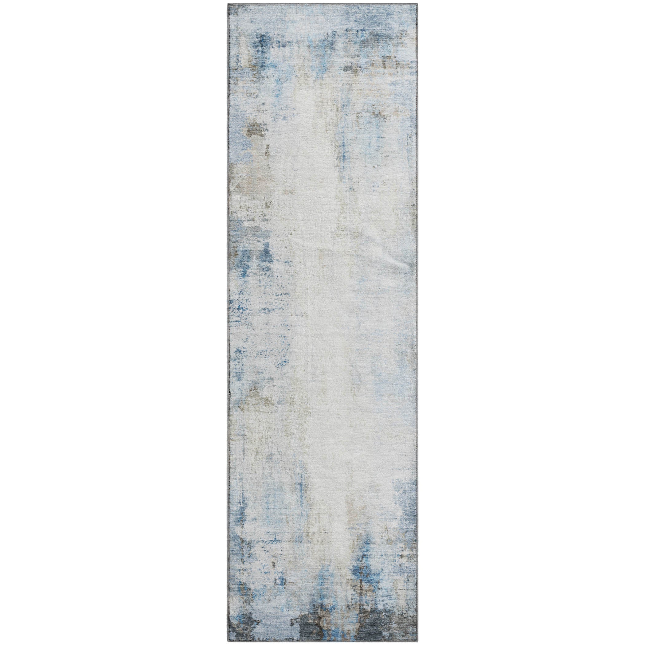 Queenstown Machine Washable Transitional Blue Rug 2'3" x 7'6" #shape_Runner