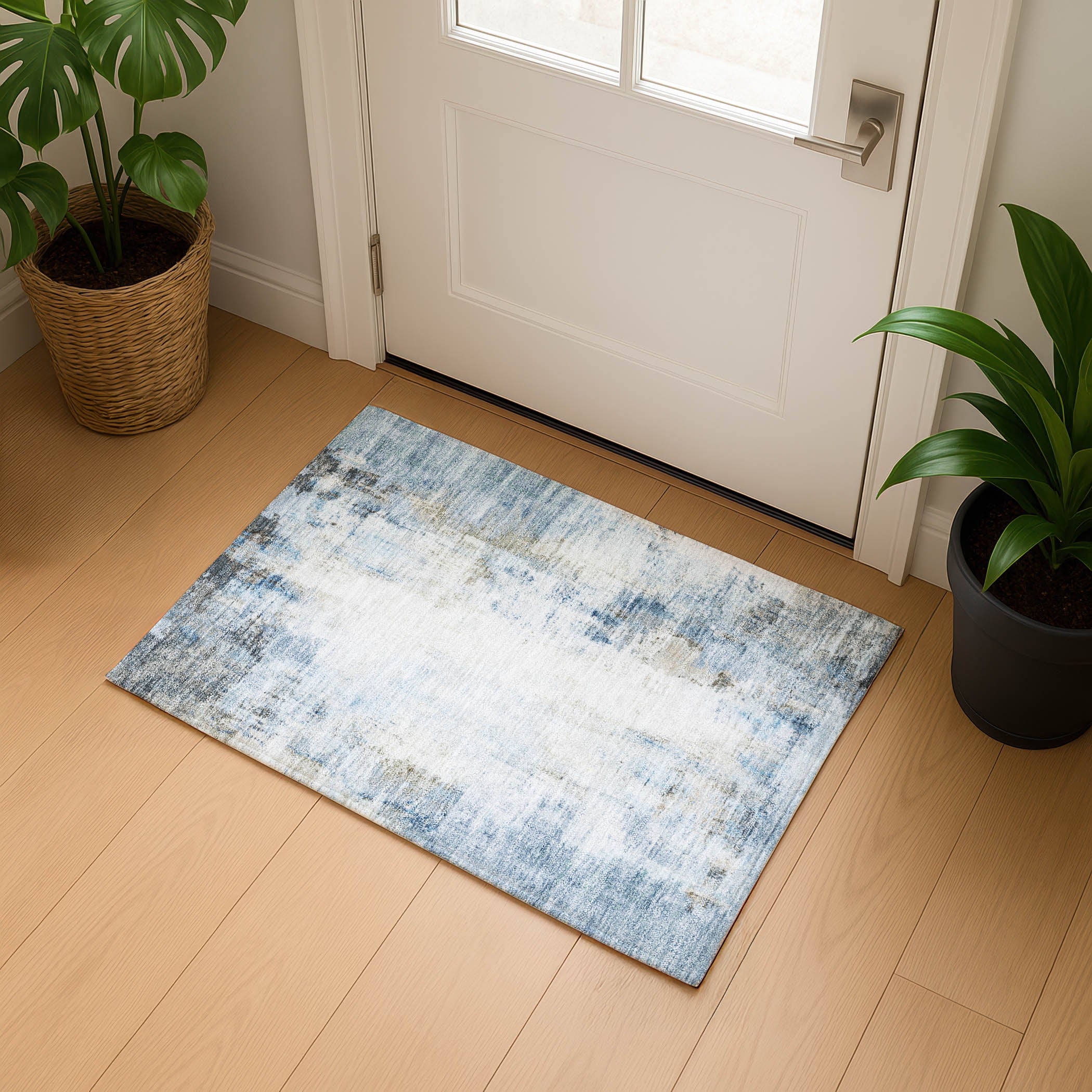 Queenstown Machine Washable Transitional Blue Rug 1'8" x 2'6" #shape_Rectangle