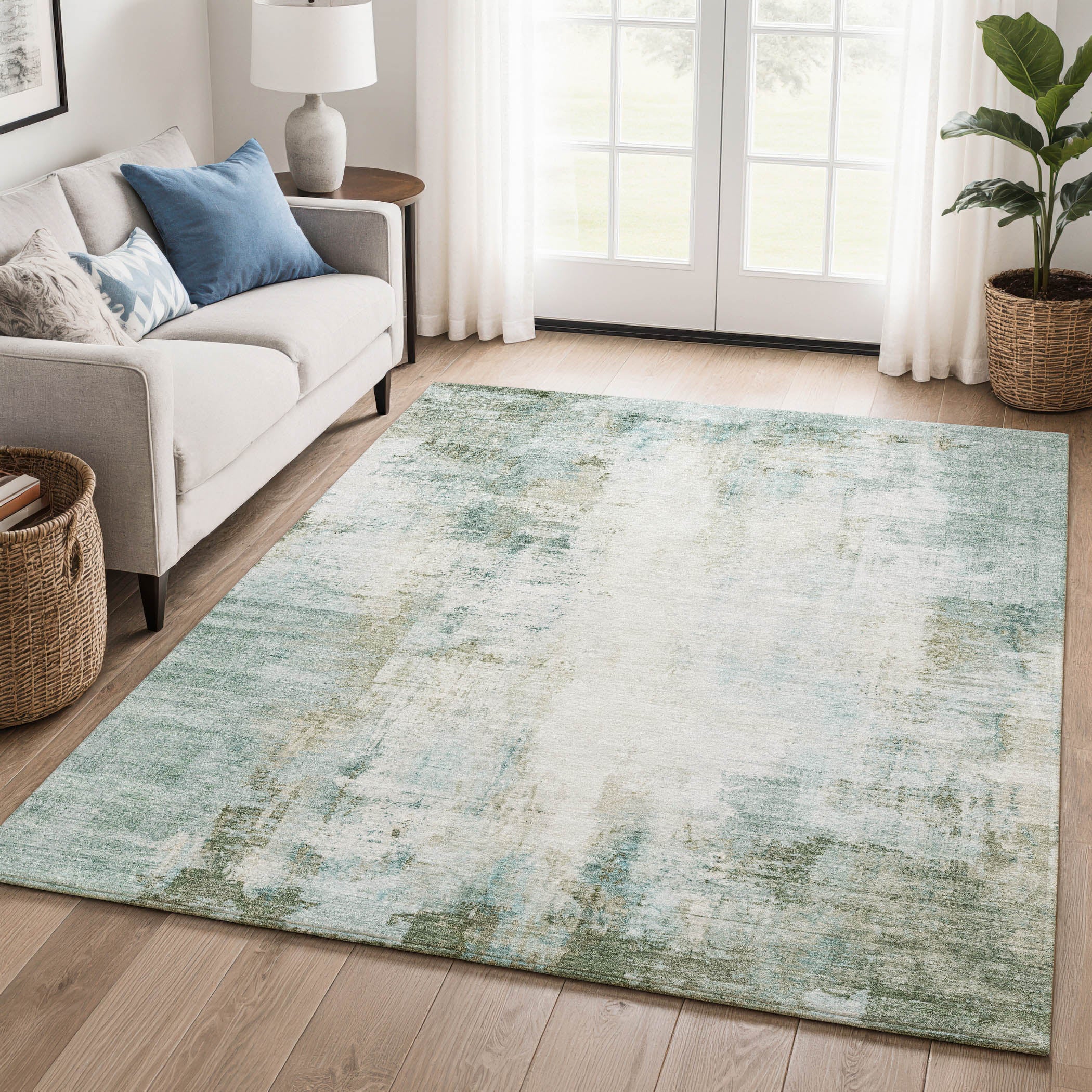 Queenstown Machine Washable Transitional Sage Green Rug 2'6" x 3'10" #shape_Rectangle