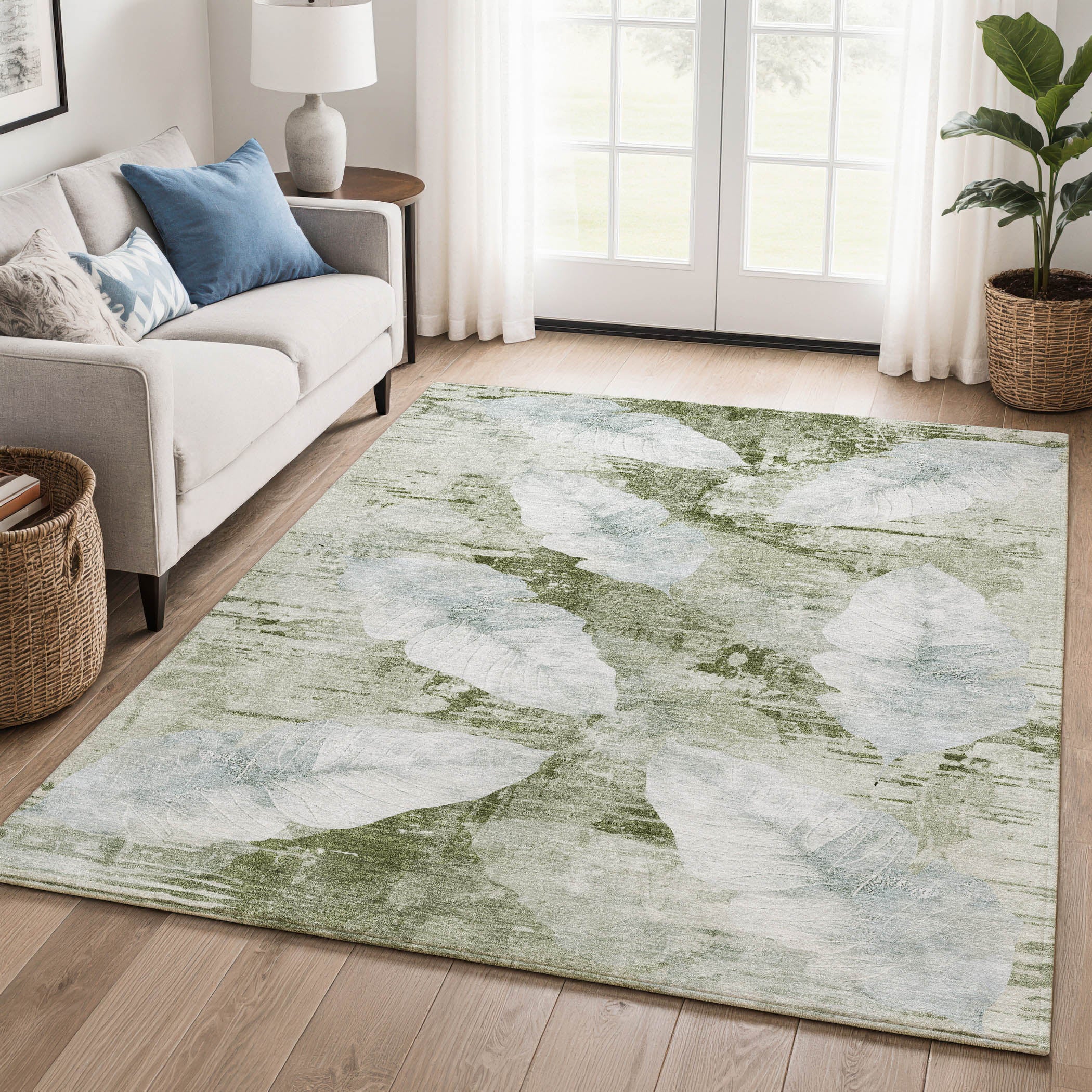 Santorini Machine Washable Transitional Aloe Green Rug 2'6" x 3'10" #shape_Rectangle