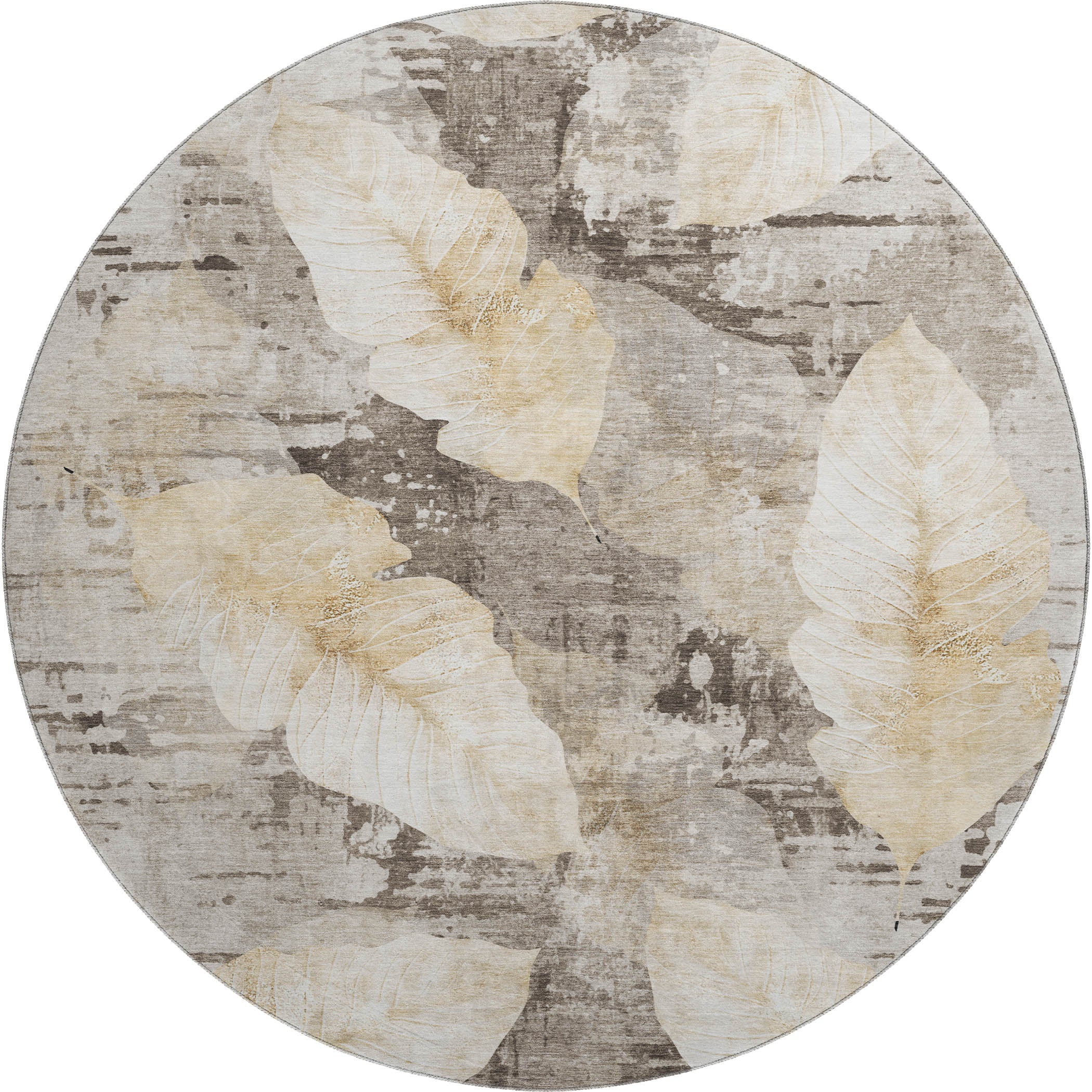 Santorini Machine Washable Transitional Brown Rug 8' x 8' #shape_Round