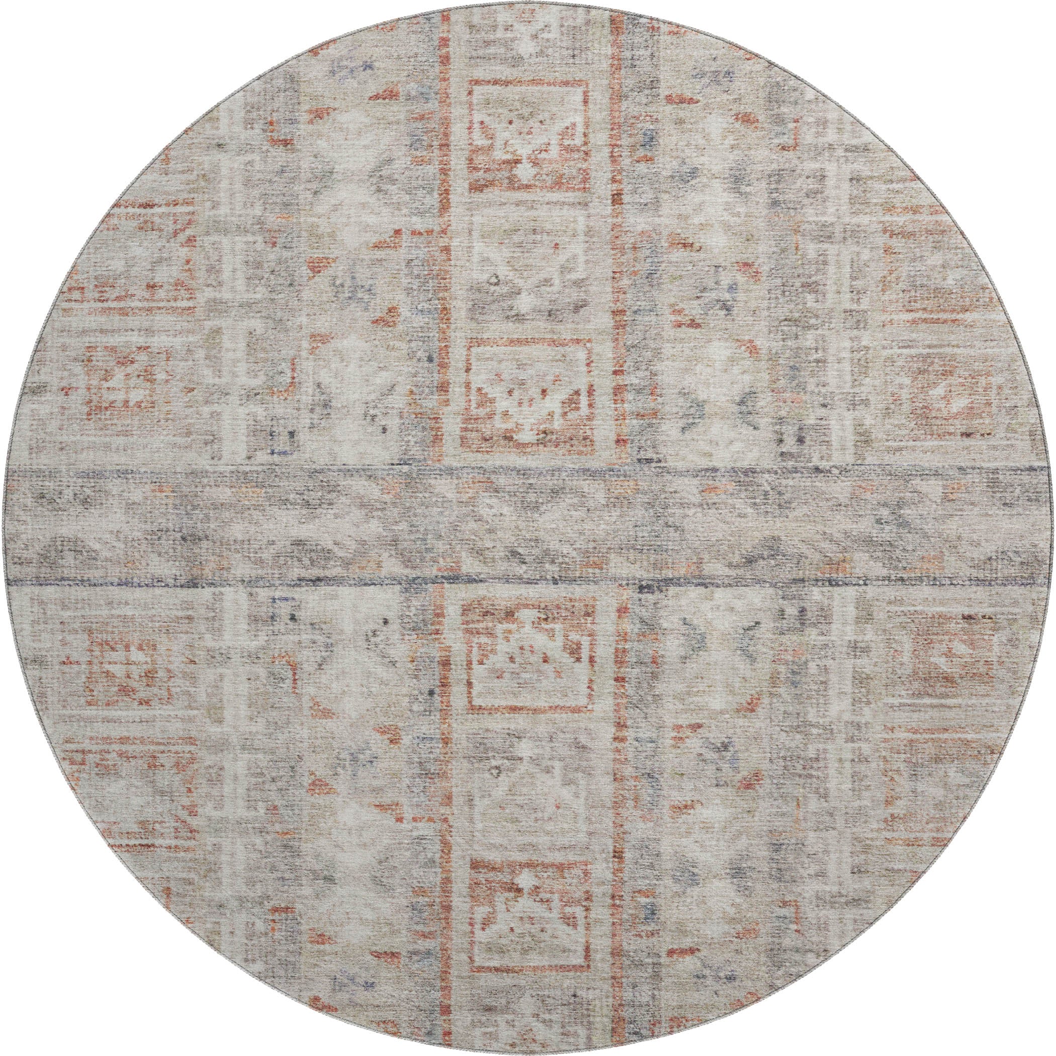 Colombo Machine Washable Transitional Beige Brown Rug 8' x 8' #shape_Round
