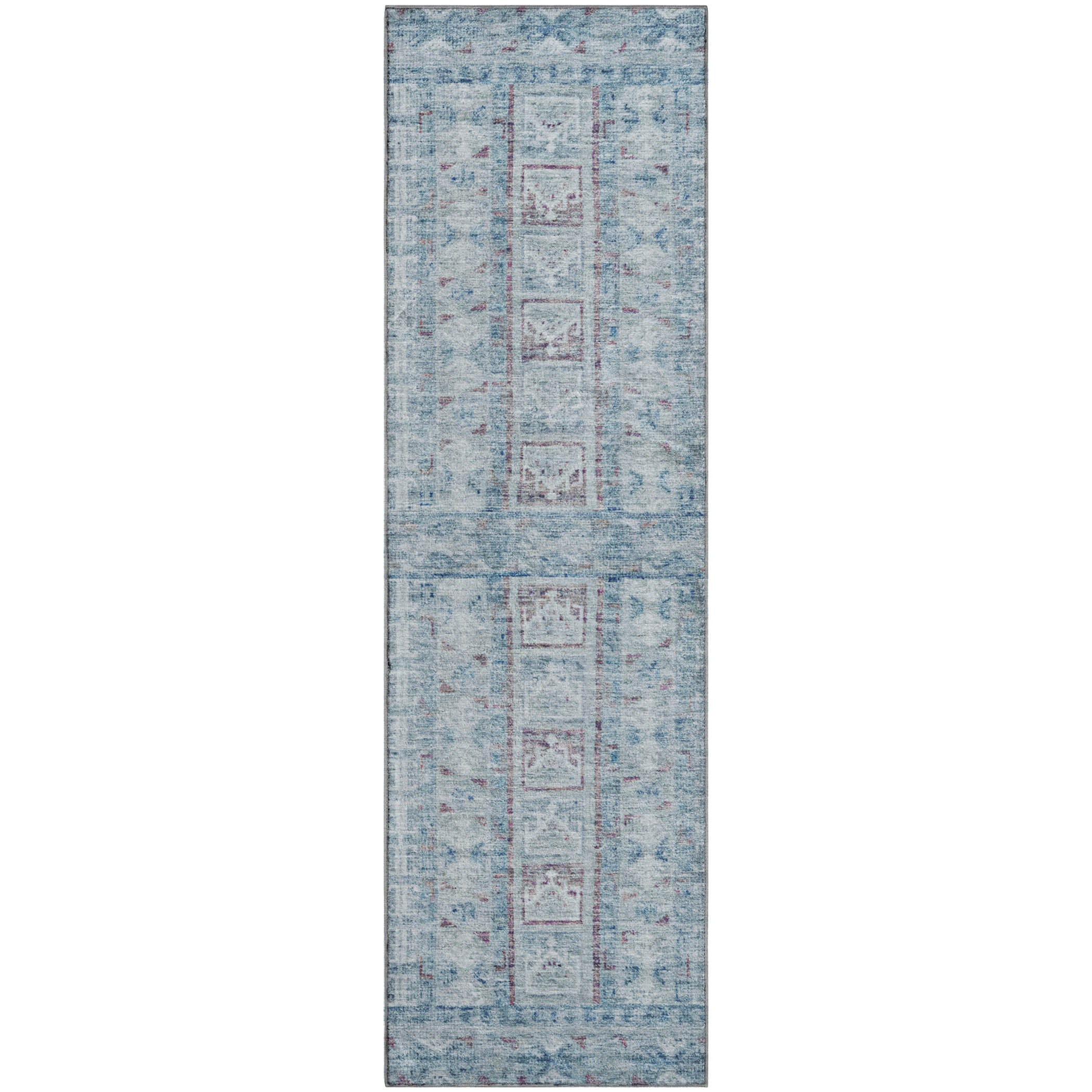 Colombo Machine Washable Transitional Blue Rug 2'3" x 7'6" #shape_Runner