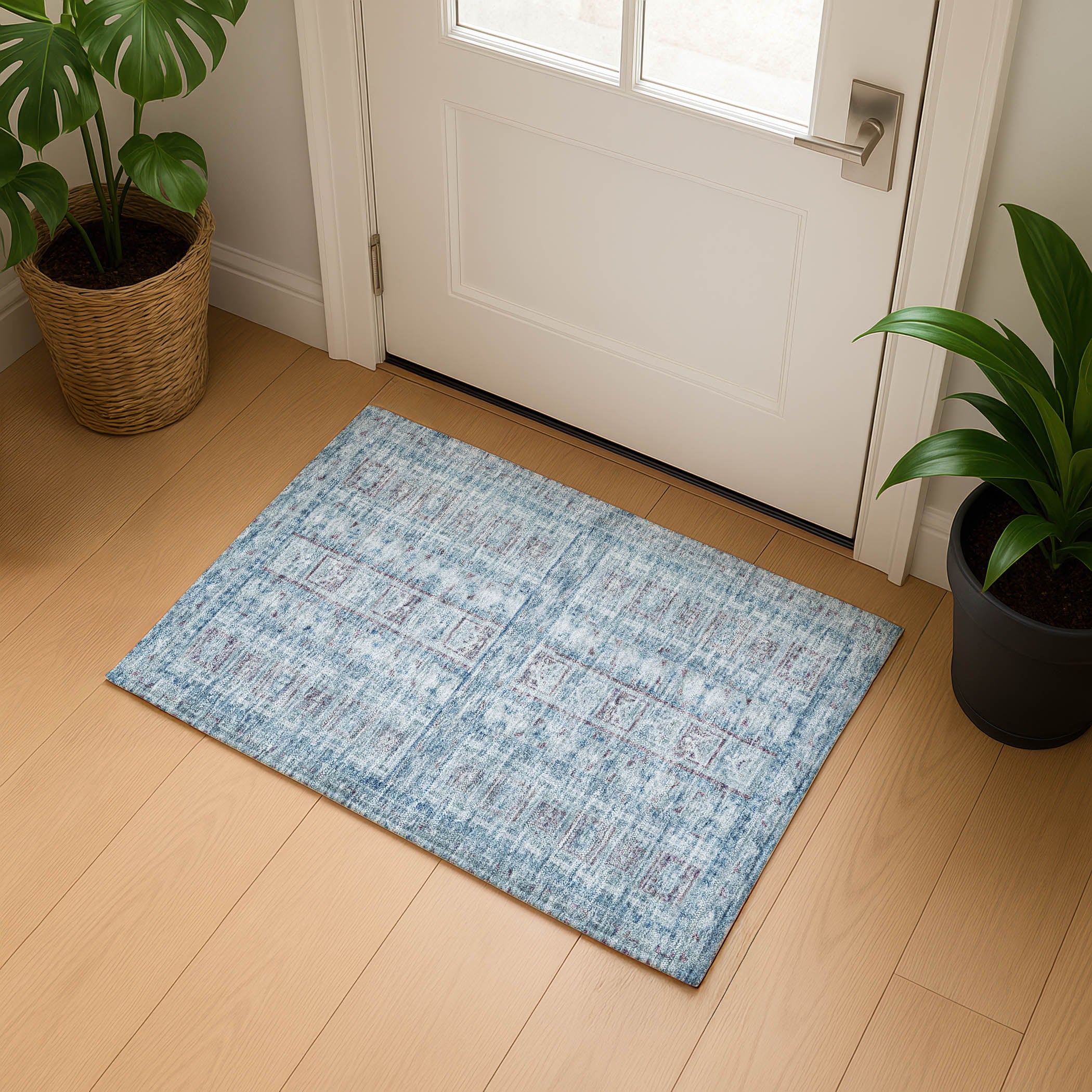 Colombo Machine Washable Transitional Blue Rug 1'8" x 2'6" #shape_Rectangle