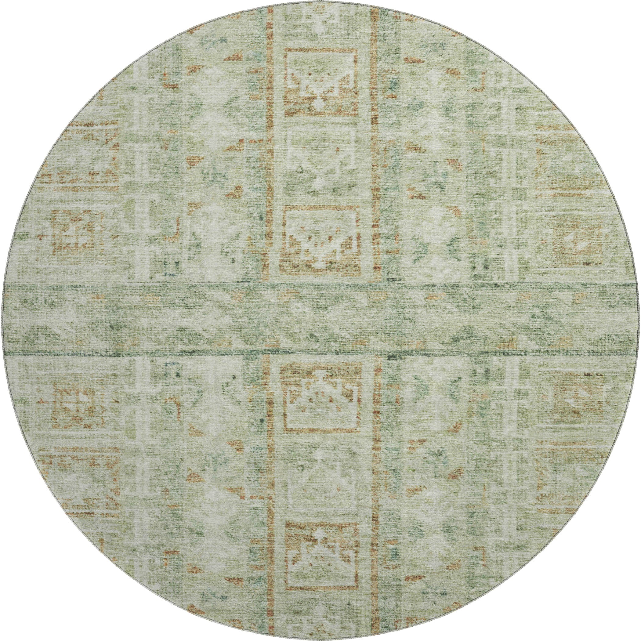 Colombo Machine Washable Transitional Green Rug 8' x 8' #shape_Round