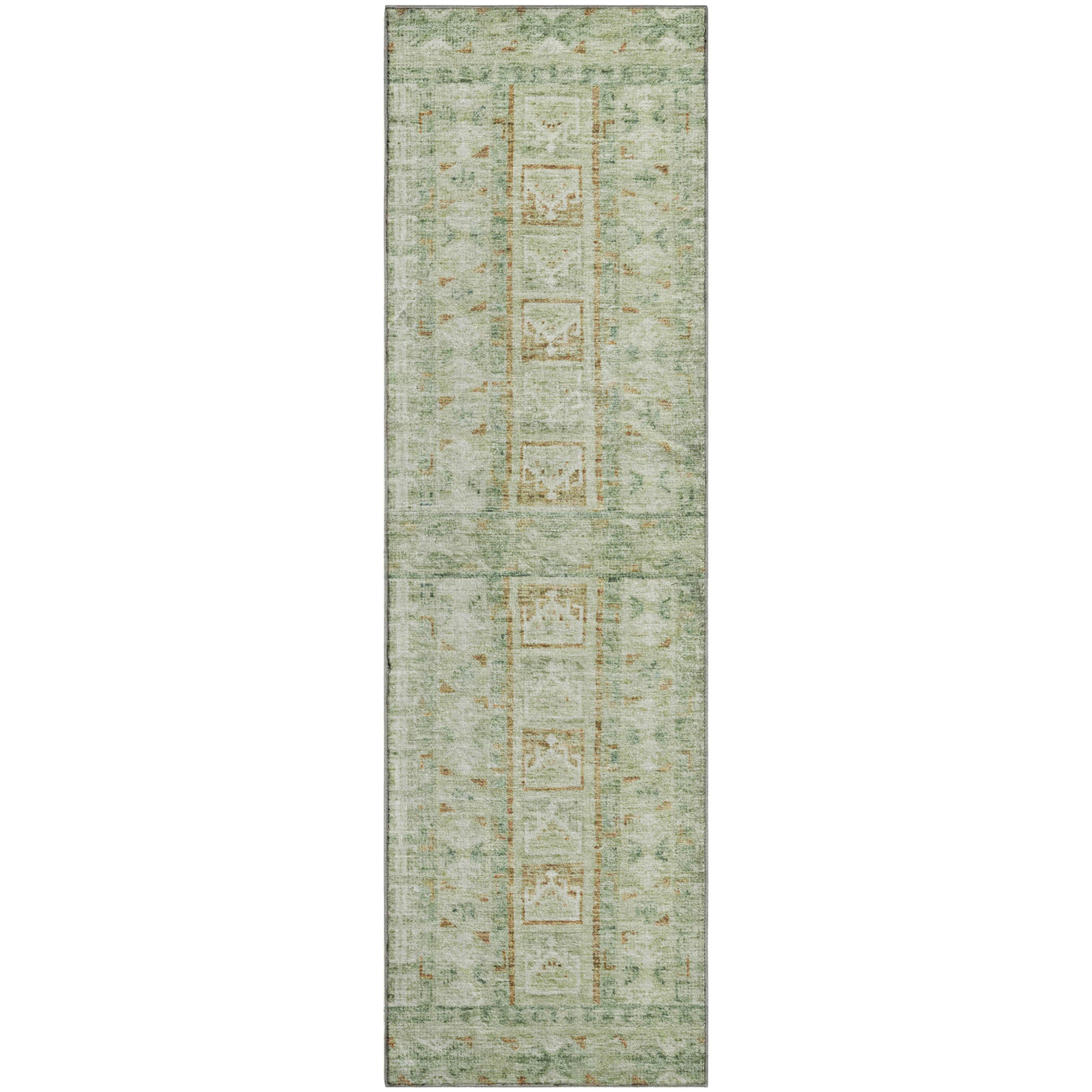 Colombo Machine Washable Transitional Green Rug 2'3" x 7'6" #shape_Runner
