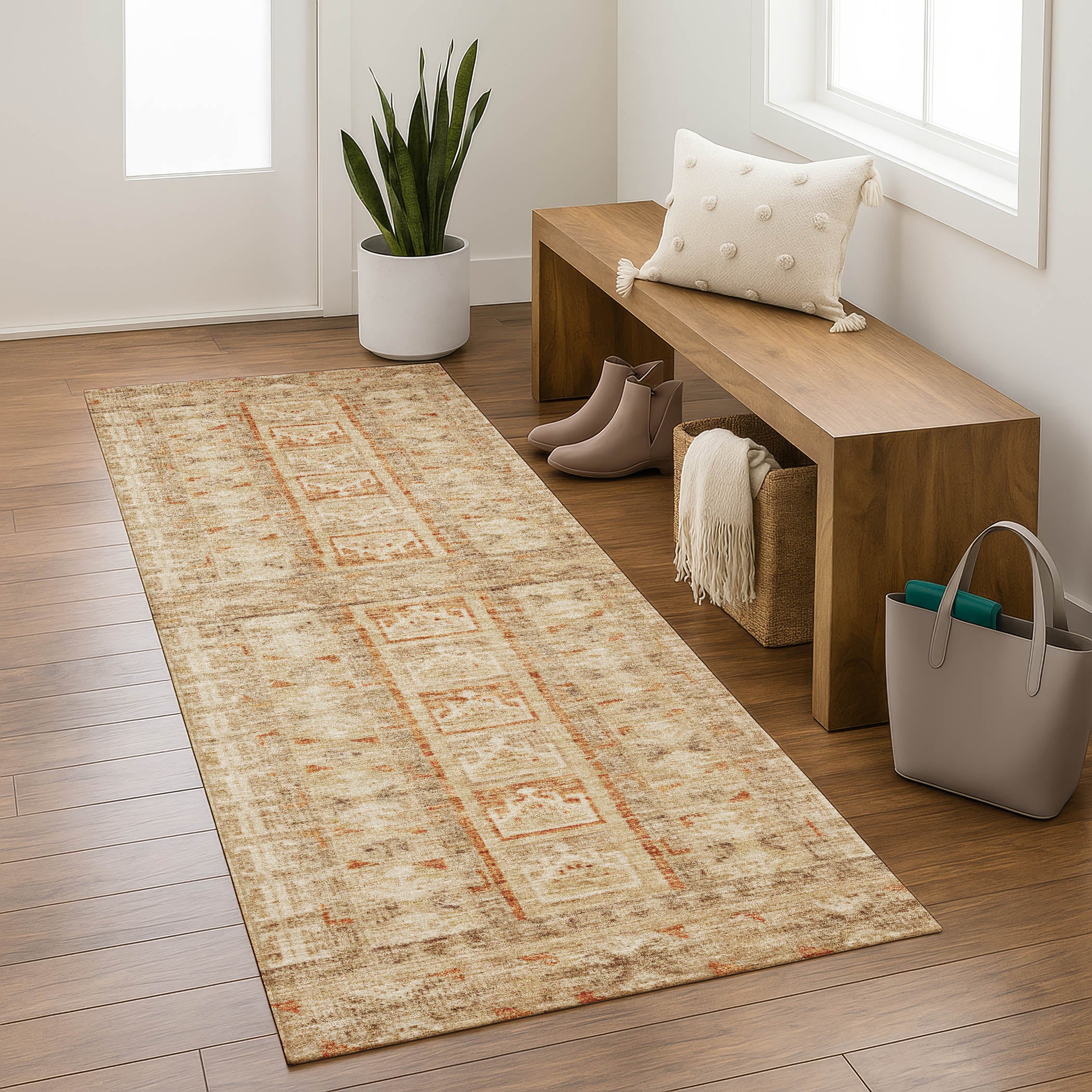 Colombo Machine Washable Transitional Paprika Orange Rug 2'3" x 7'6" #shape_Runner
