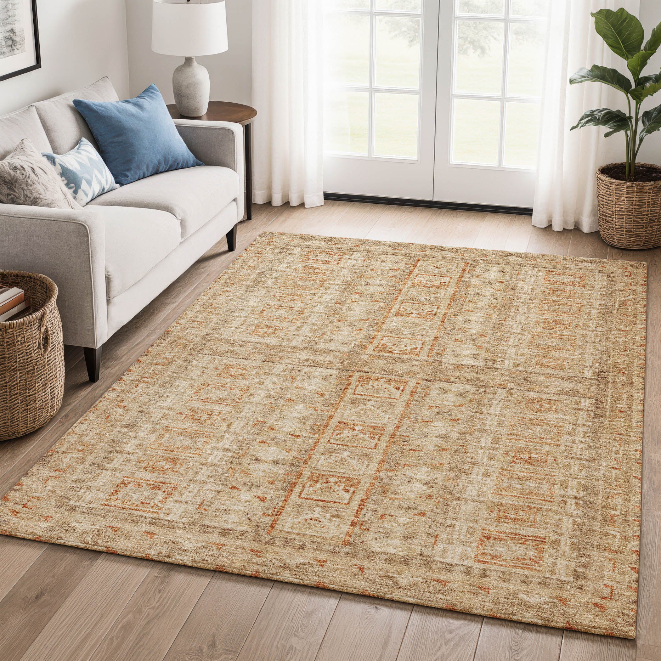 Colombo Machine Washable Transitional Paprika Orange Rug 2'6" x 3'10" #shape_Rectangle