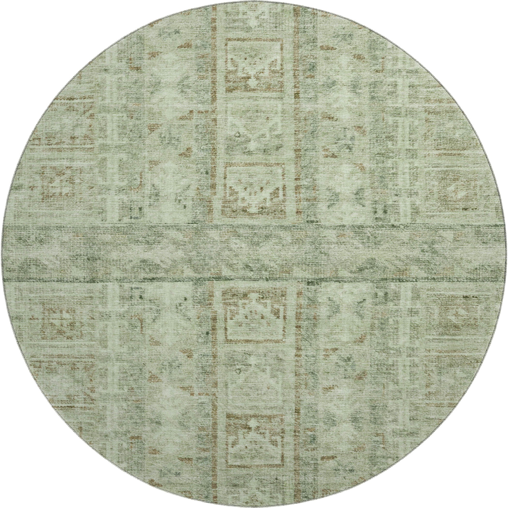 Colombo Machine Washable Transitional Sage Green Rug 8' x 8' #shape_Round