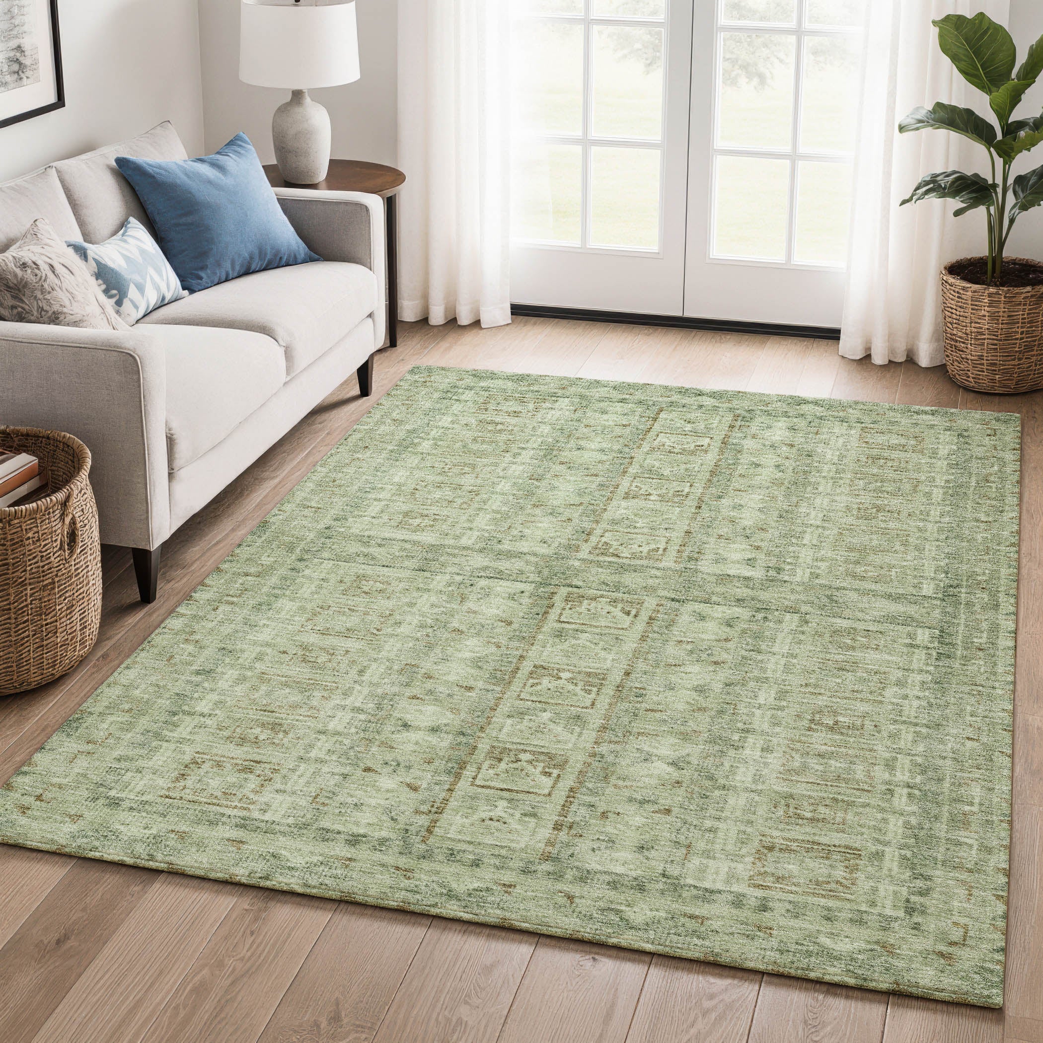 Colombo Machine Washable Transitional Sage Green Rug 2'6" x 3'10" #shape_Rectangle