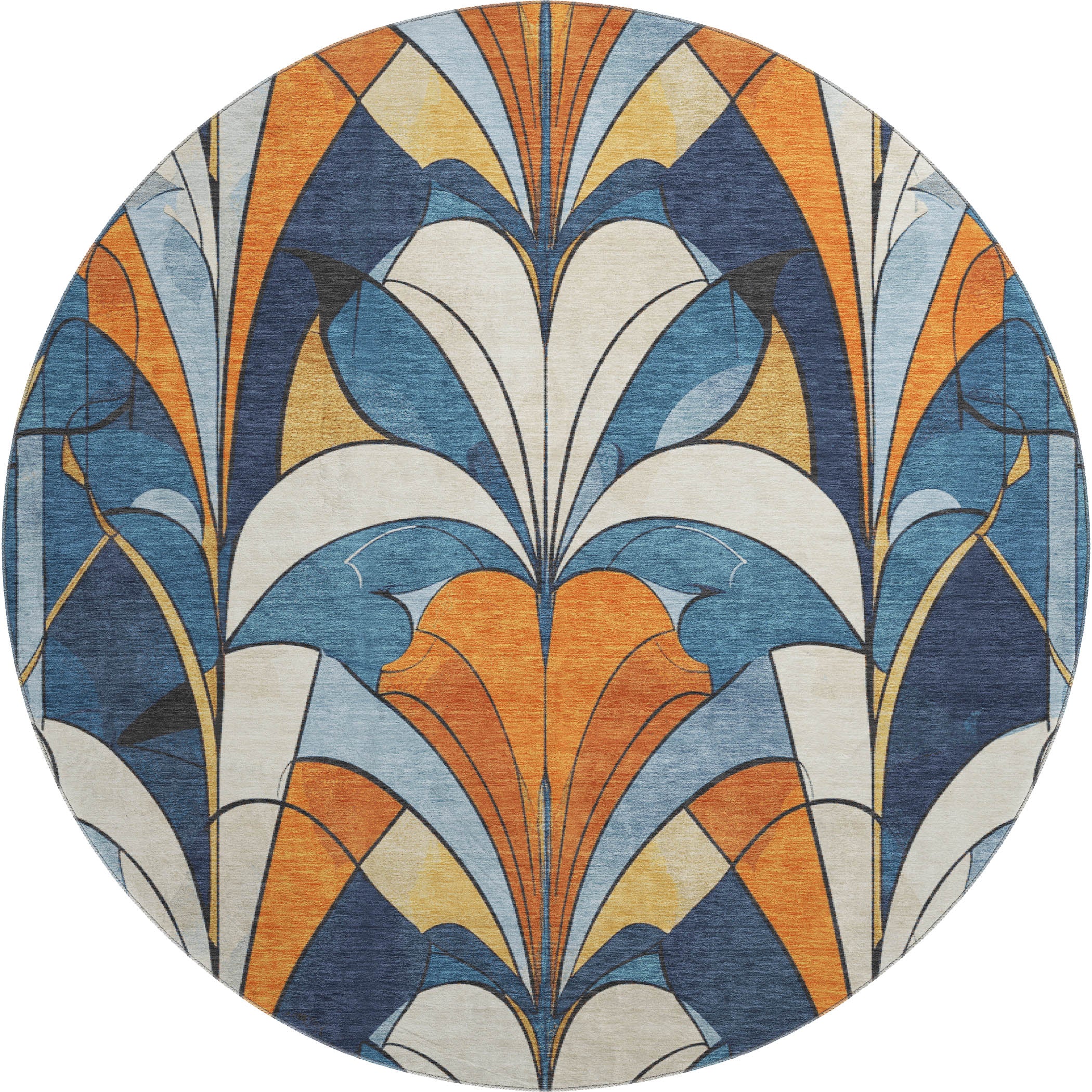 Kotor Machine Washable Transitional Blue Rug 8' x 8' #shape_Round