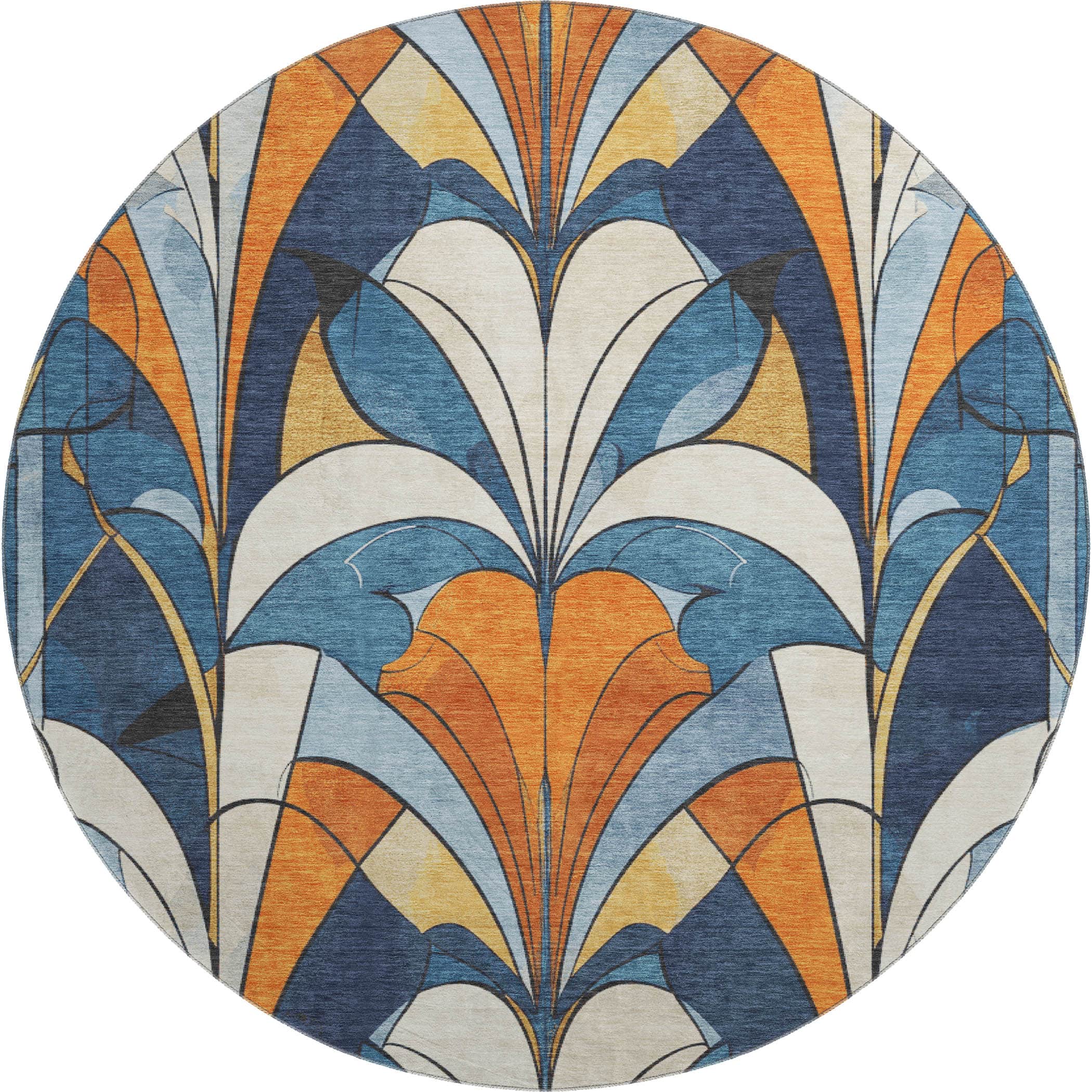 Kotor Machine Washable Transitional Blue Rug 8' x 8' #shape_Round