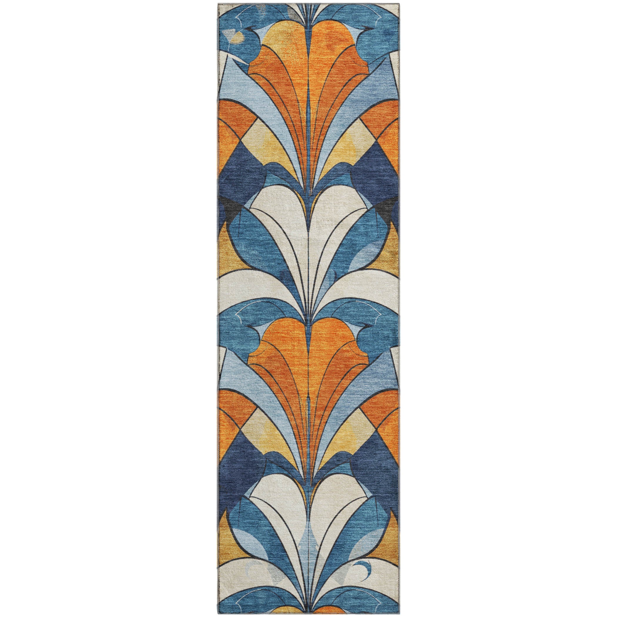 Kotor Machine Washable Transitional Blue Rug 2'3" x 7'6" #shape_Runner