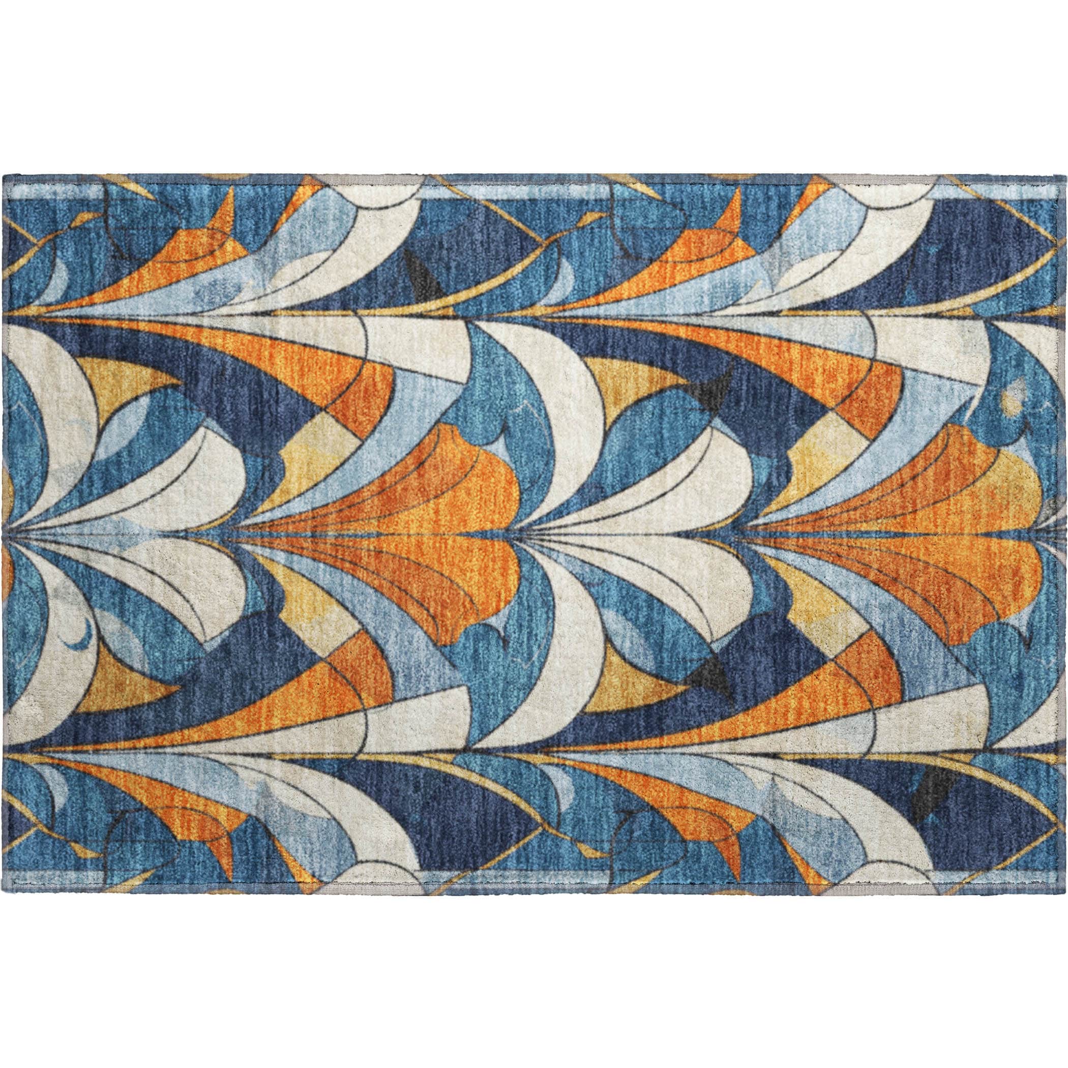 Kotor Machine Washable Transitional Blue Rug 1'8" x 2'6" #shape_Rectangle