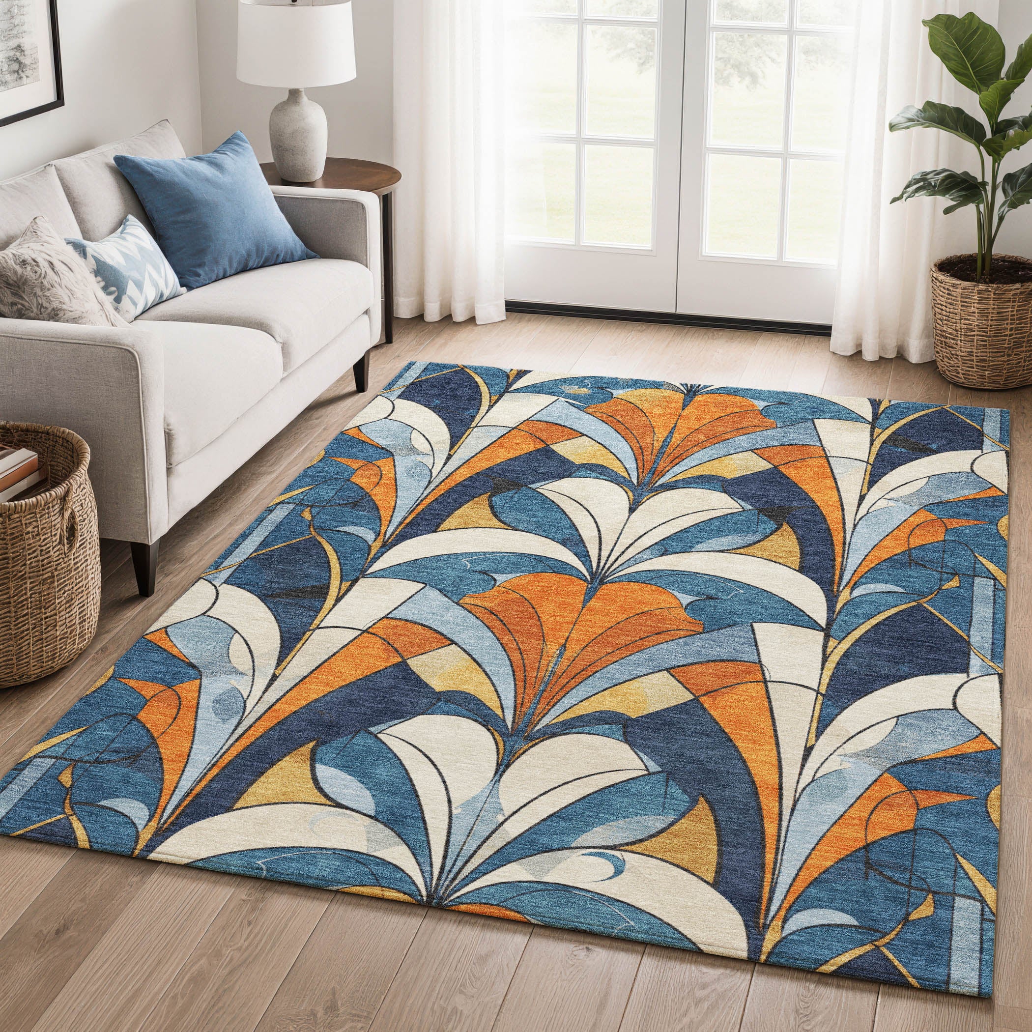Kotor Machine Washable Transitional Blue Rug 2'6" x 3'10" #shape_Rectangle