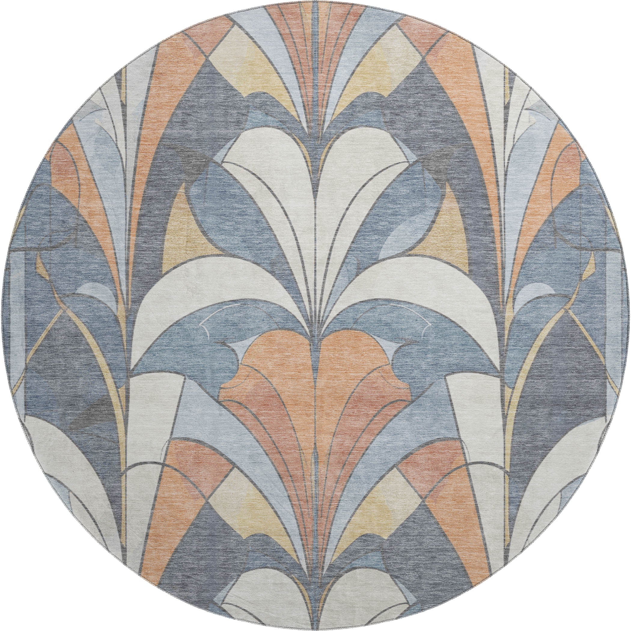 Kotor Machine Washable Transitional Denim Blue Rug 8' x 8' #shape_Round