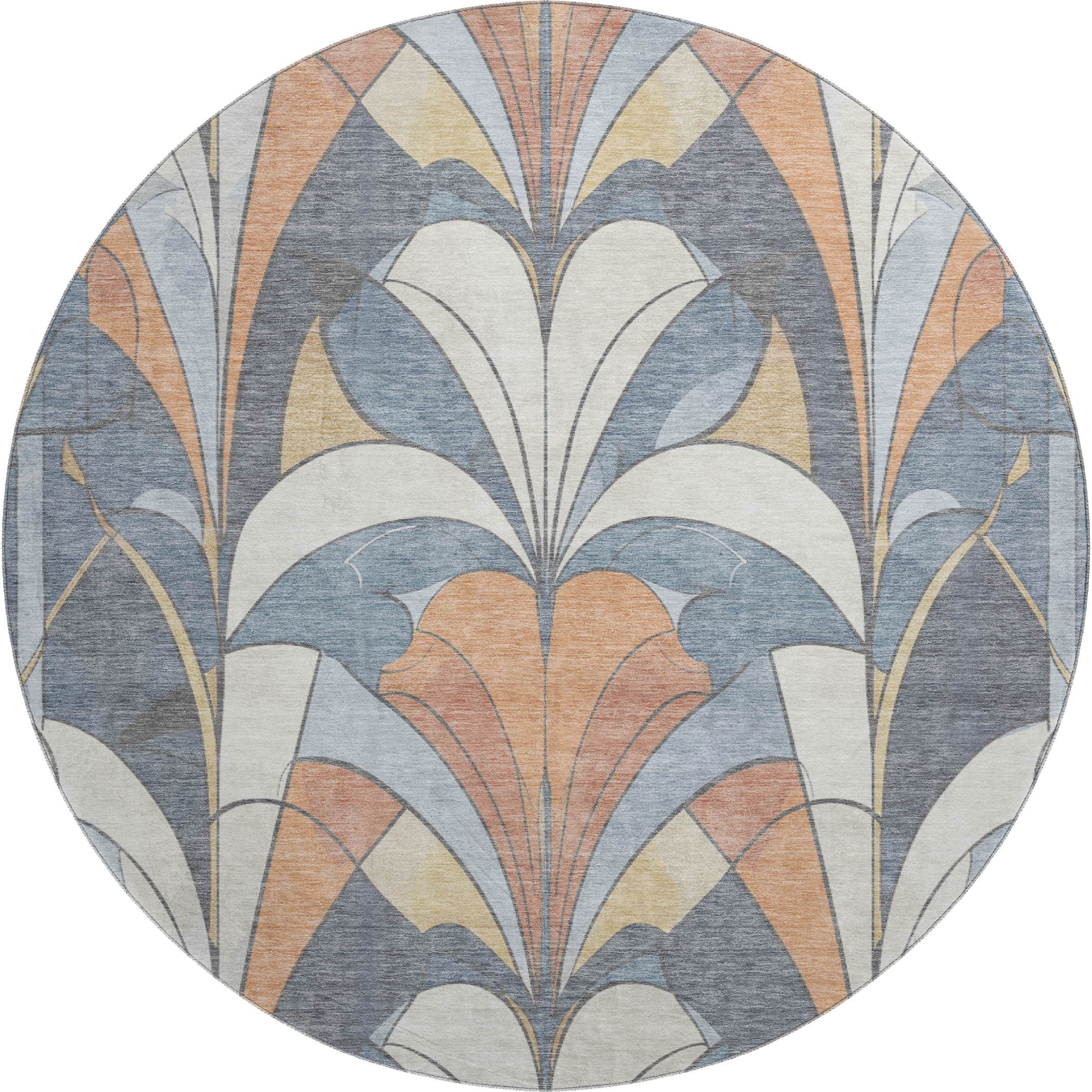Kotor Machine Washable Transitional Denim Blue Rug 8' x 8' #shape_Round