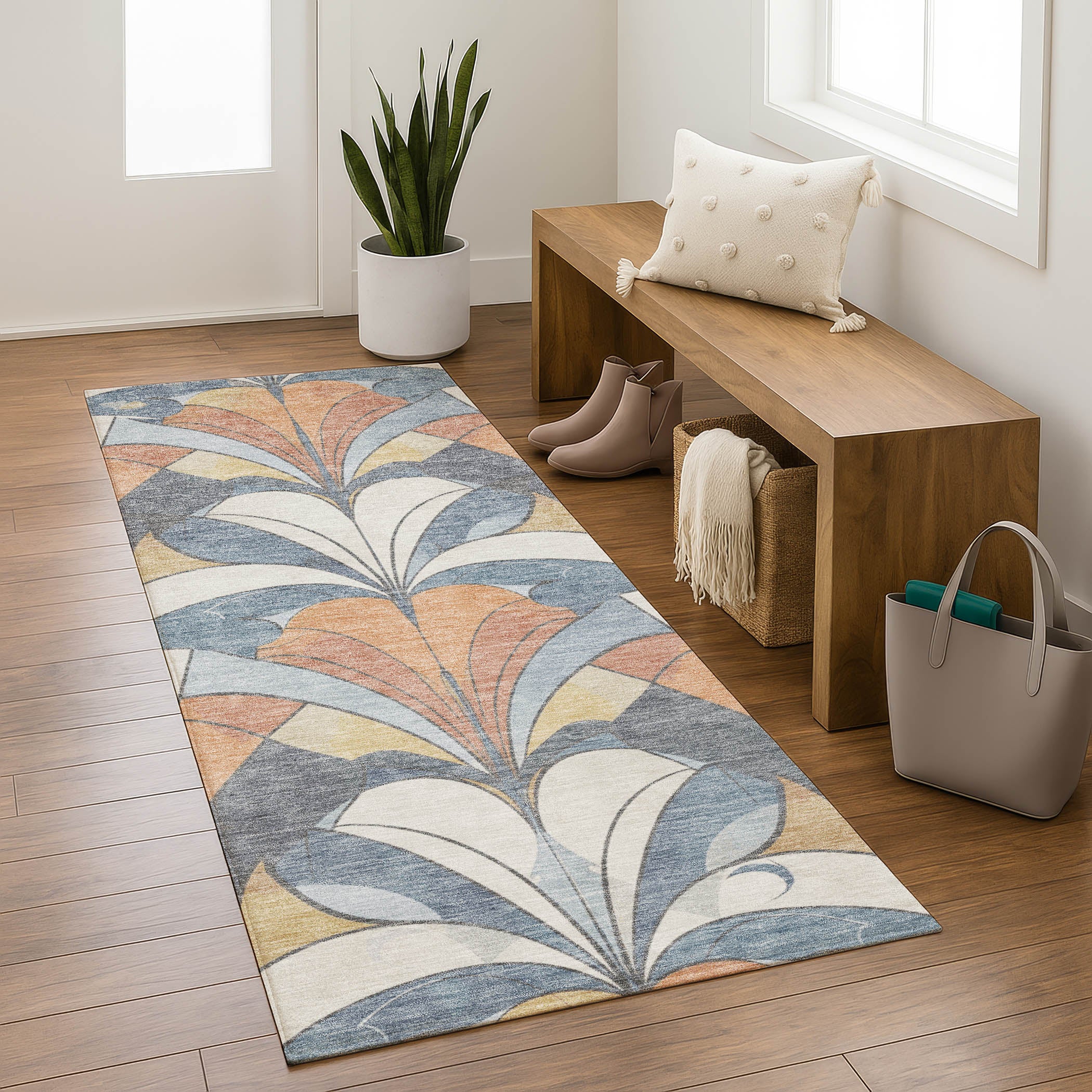 Kotor Machine Washable Transitional Denim Blue Rug 2'3" x 7'6" #shape_Runner
