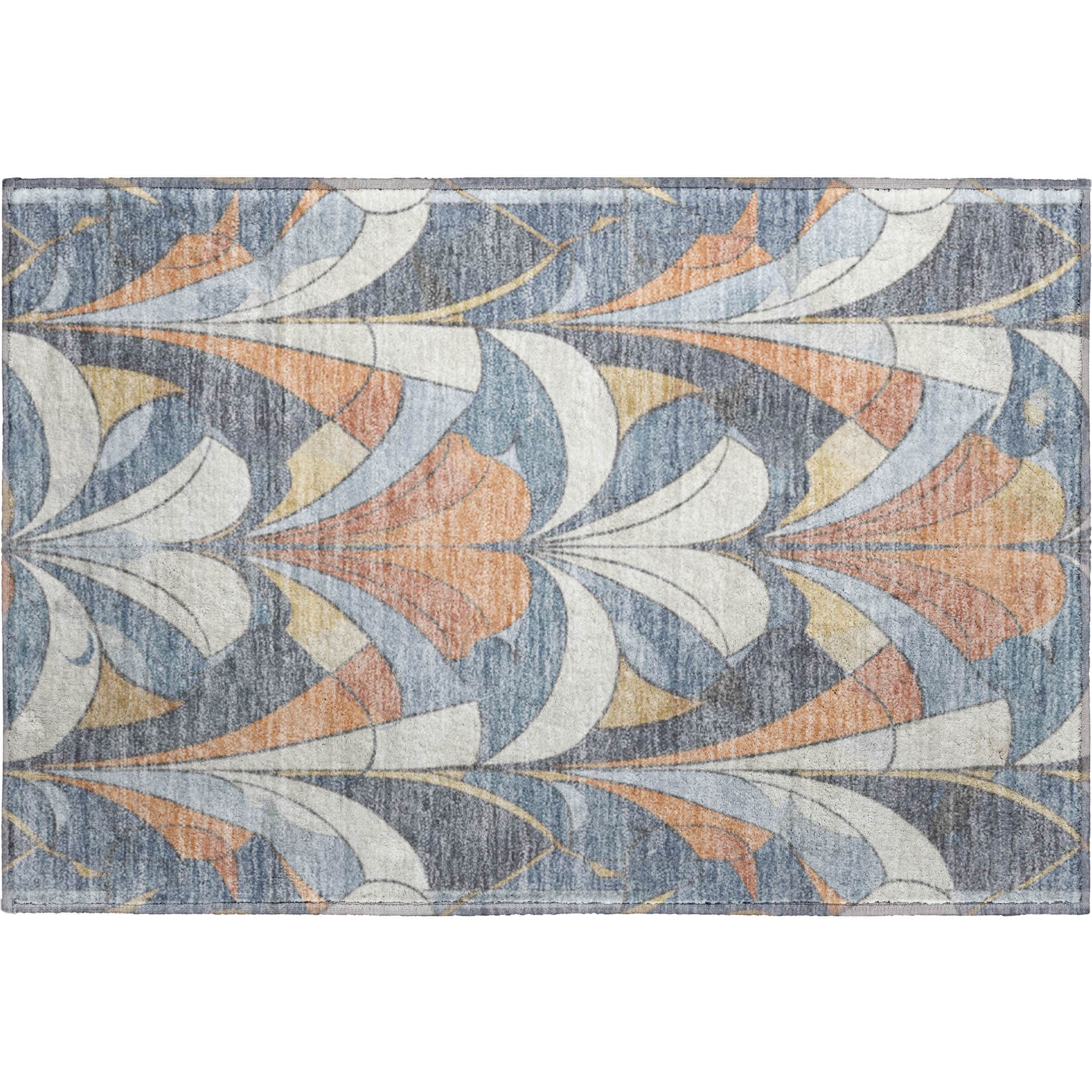 Kotor Machine Washable Transitional Denim Blue Rug 1'8" x 2'6" #shape_Rectangle