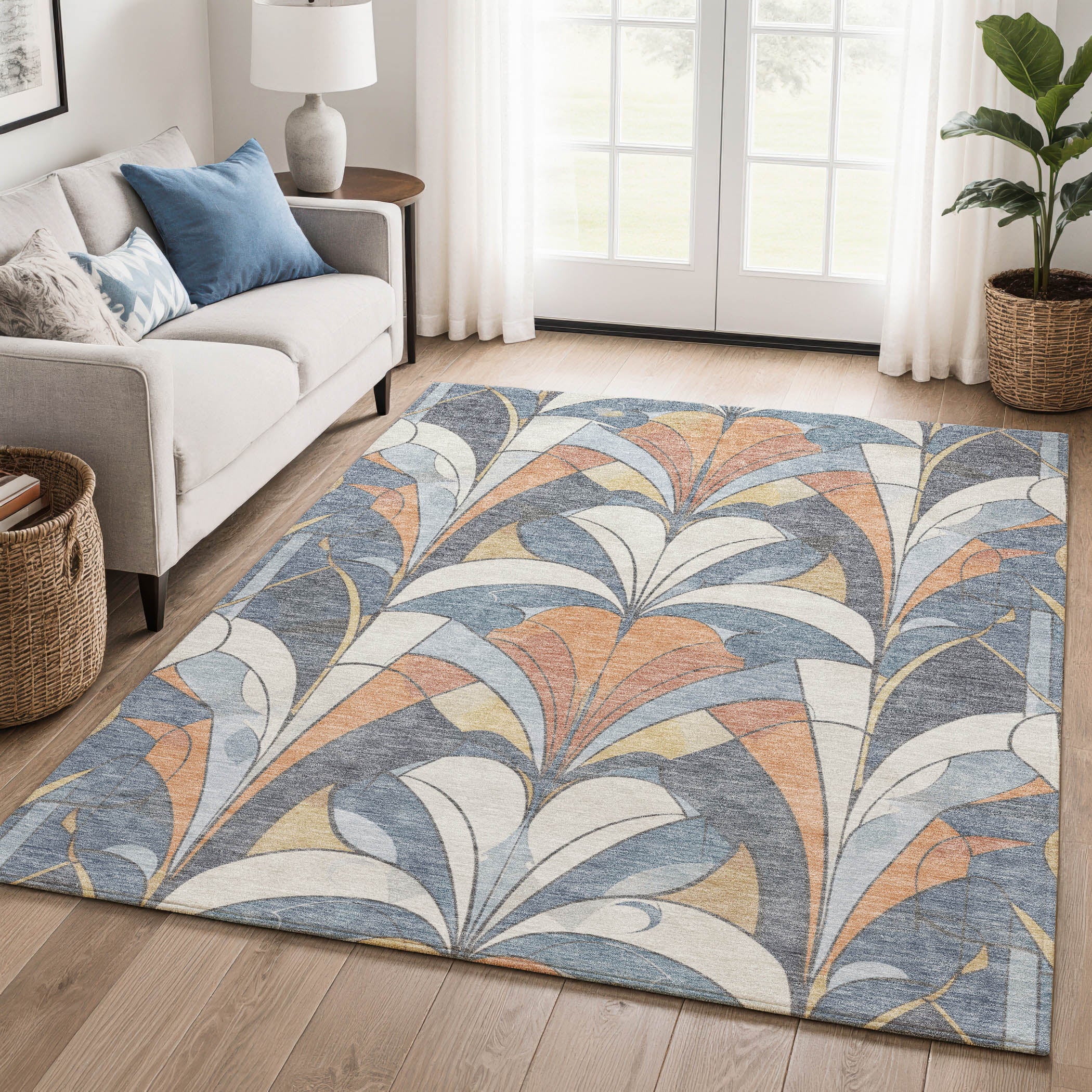 Kotor Machine Washable Transitional Denim Blue Rug 2'6" x 3'10" #shape_Rectangle