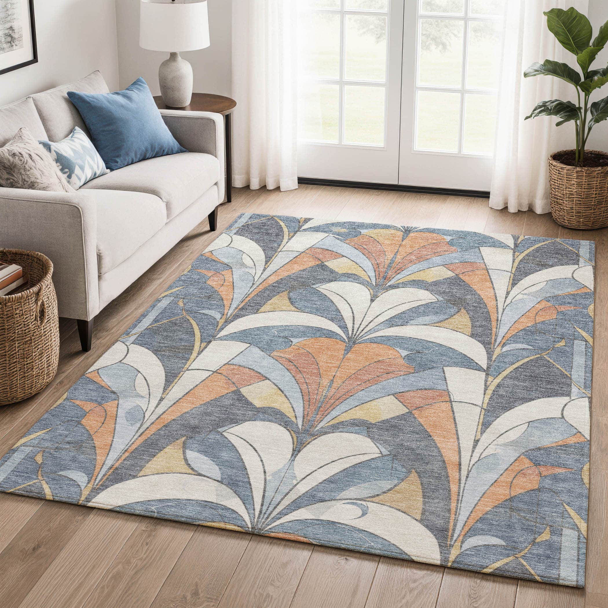 Kotor Machine Washable Transitional Denim Blue Rug 2'6" x 3'10" #shape_Rectangle