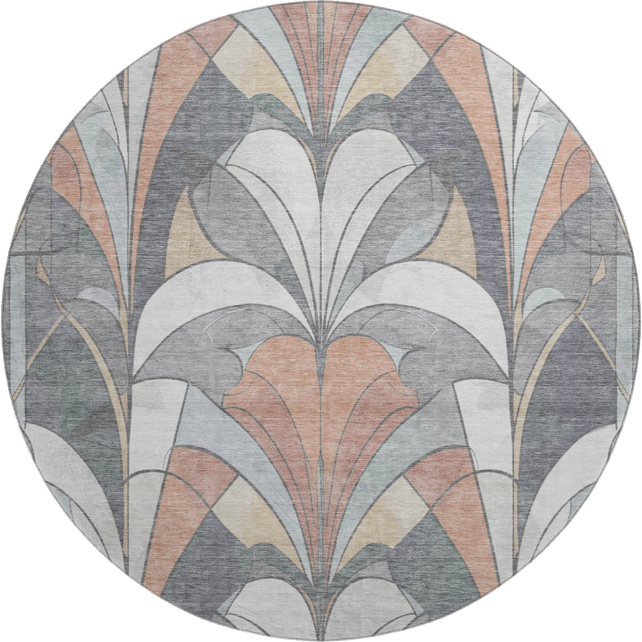 Kotor Machine Washable Transitional Gray Rug 8' x 8' #shape_Round