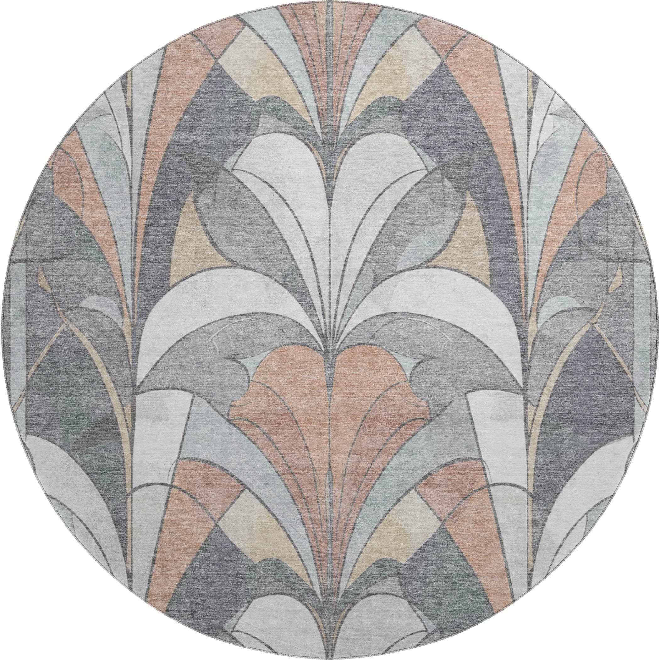 Kotor Machine Washable Transitional Gray Rug 8' x 8' #shape_Round