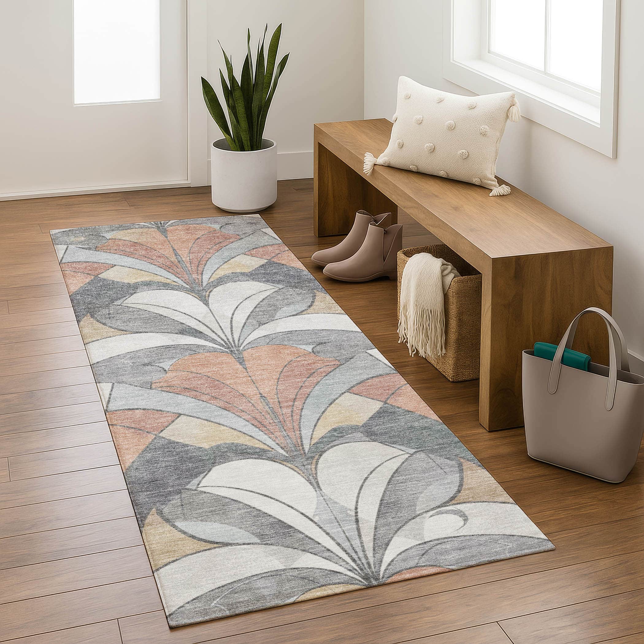 Kotor Machine Washable Transitional Gray Rug 2'3" x 7'6" #shape_Runner
