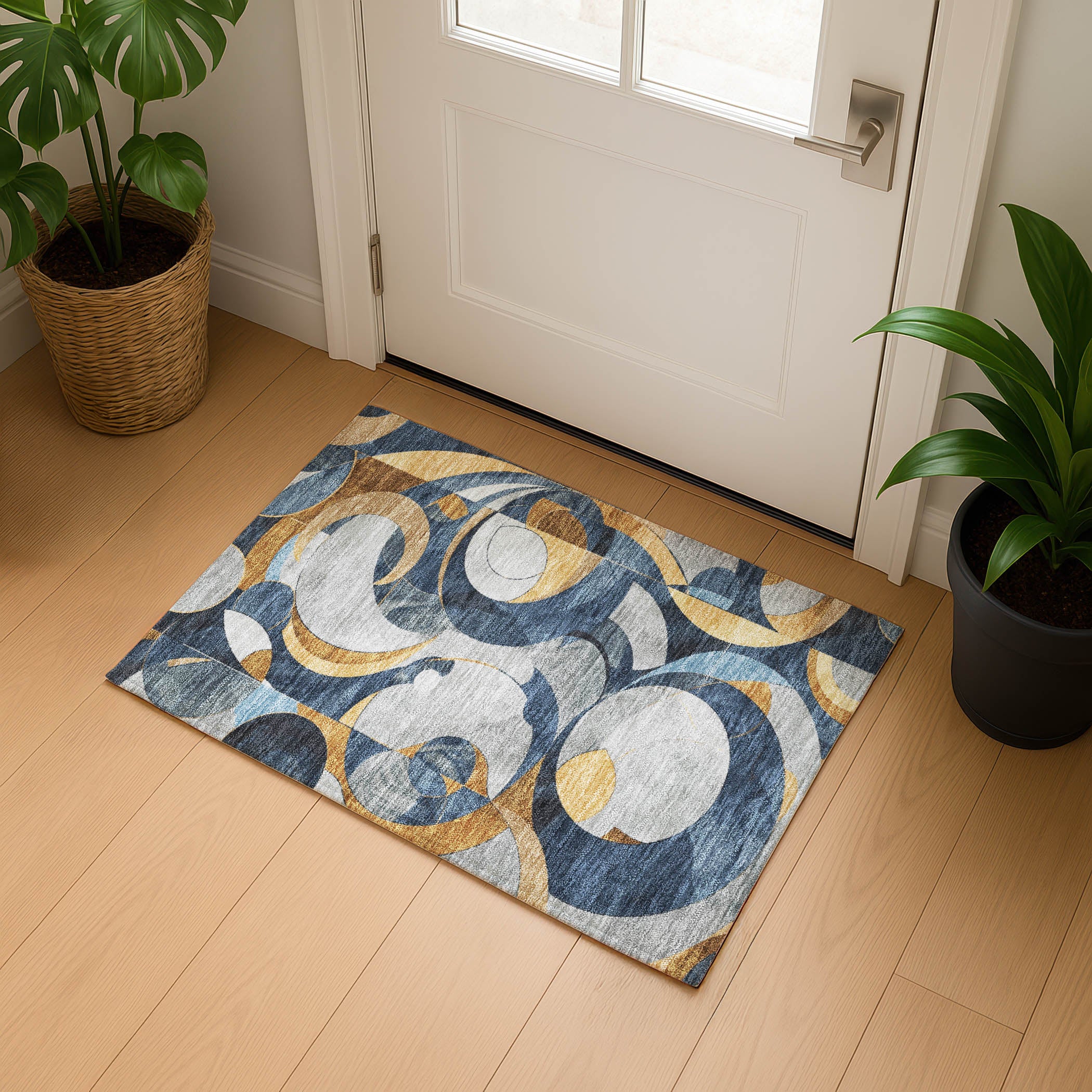 Seoul Machine Washable Transitional Blue Rug 1'8" x 2'6" #shape_Rectangle