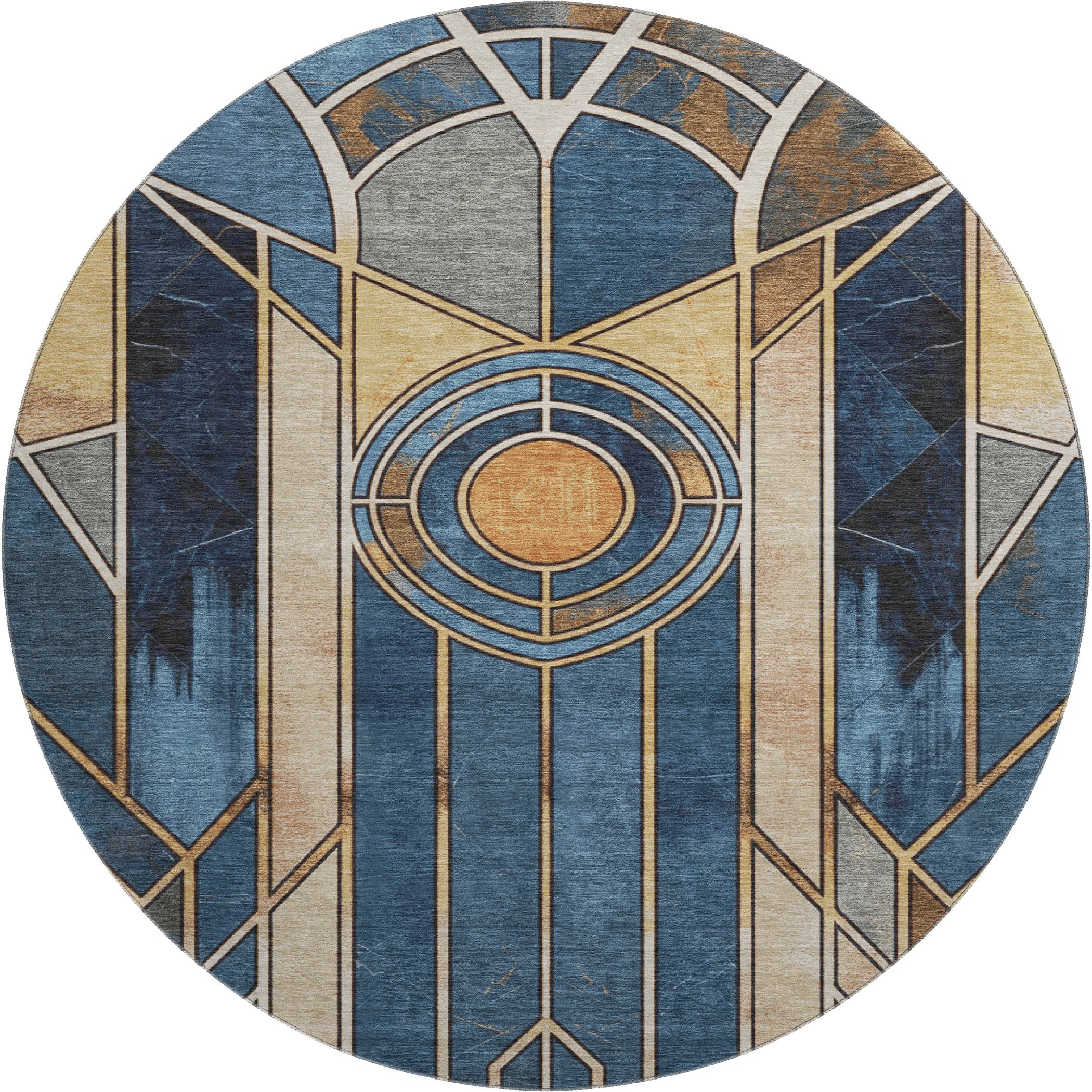 Oslo Machine Washable Transitional Blue Rug 8' x 8' #shape_Round