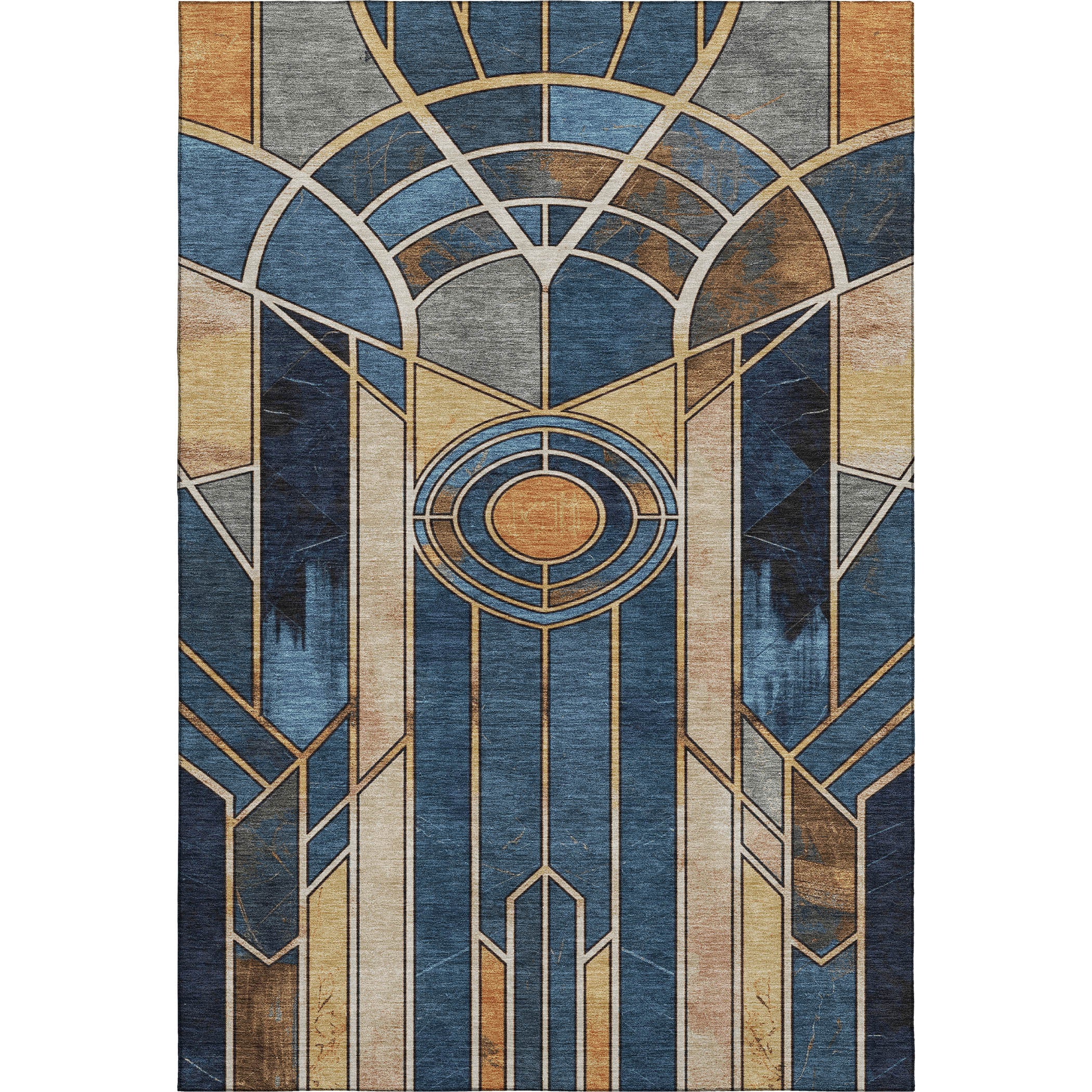 Oslo Machine Washable Transitional Blue Rug 2'6" x 3'10" #shape_Rectangle