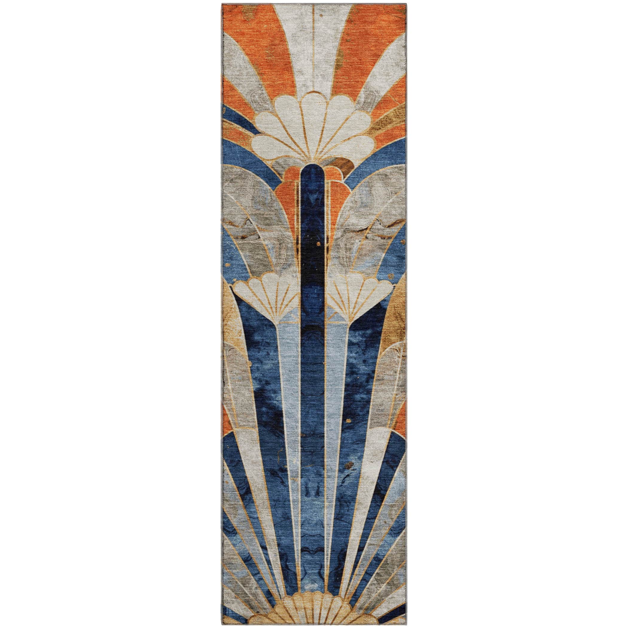 Kathmandu Machine Washable Transitional Navy Blue Rug 2'3" x 7'6" #shape_Runner