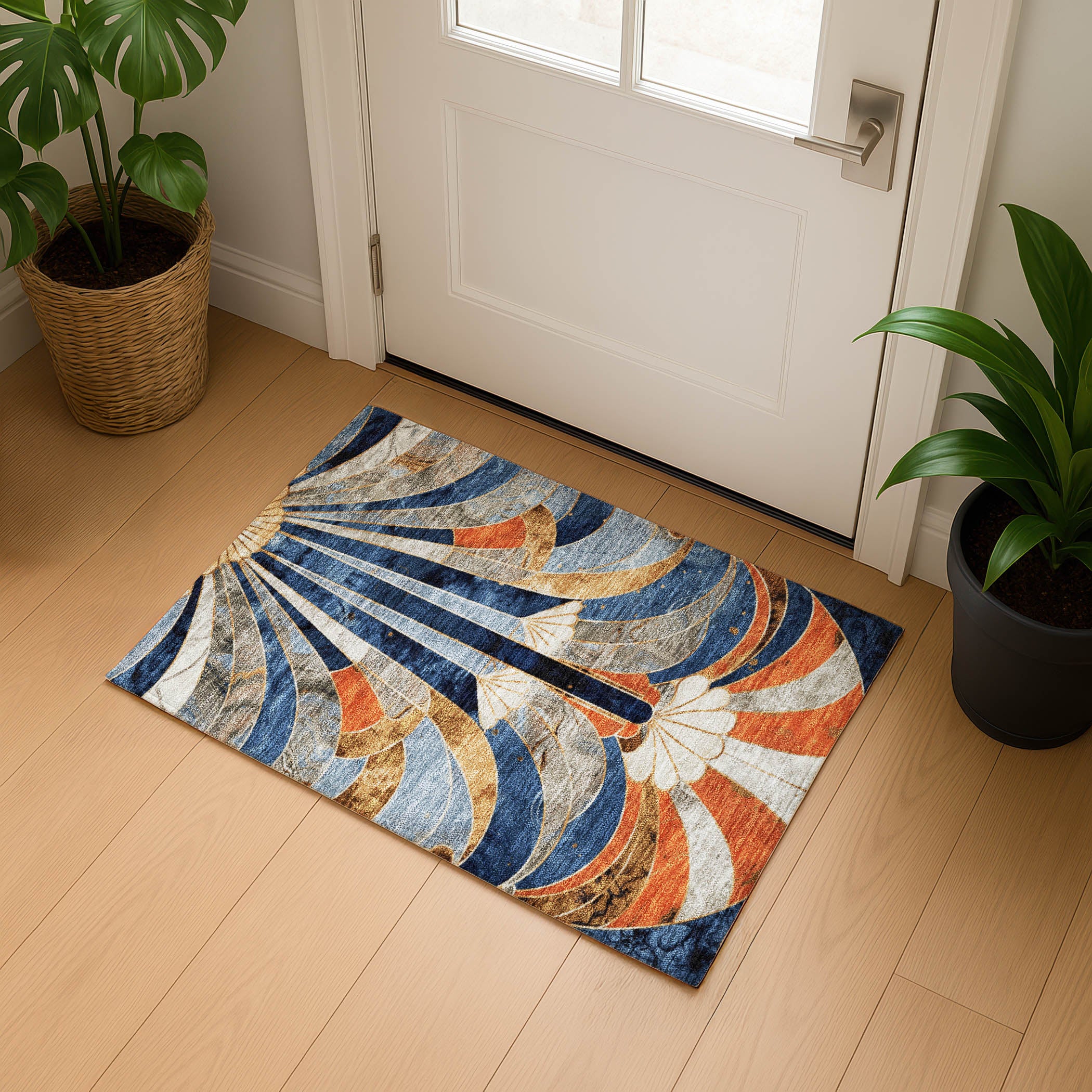 Kathmandu Machine Washable Transitional Navy Blue Rug 1'8" x 2'6" #shape_Rectangle