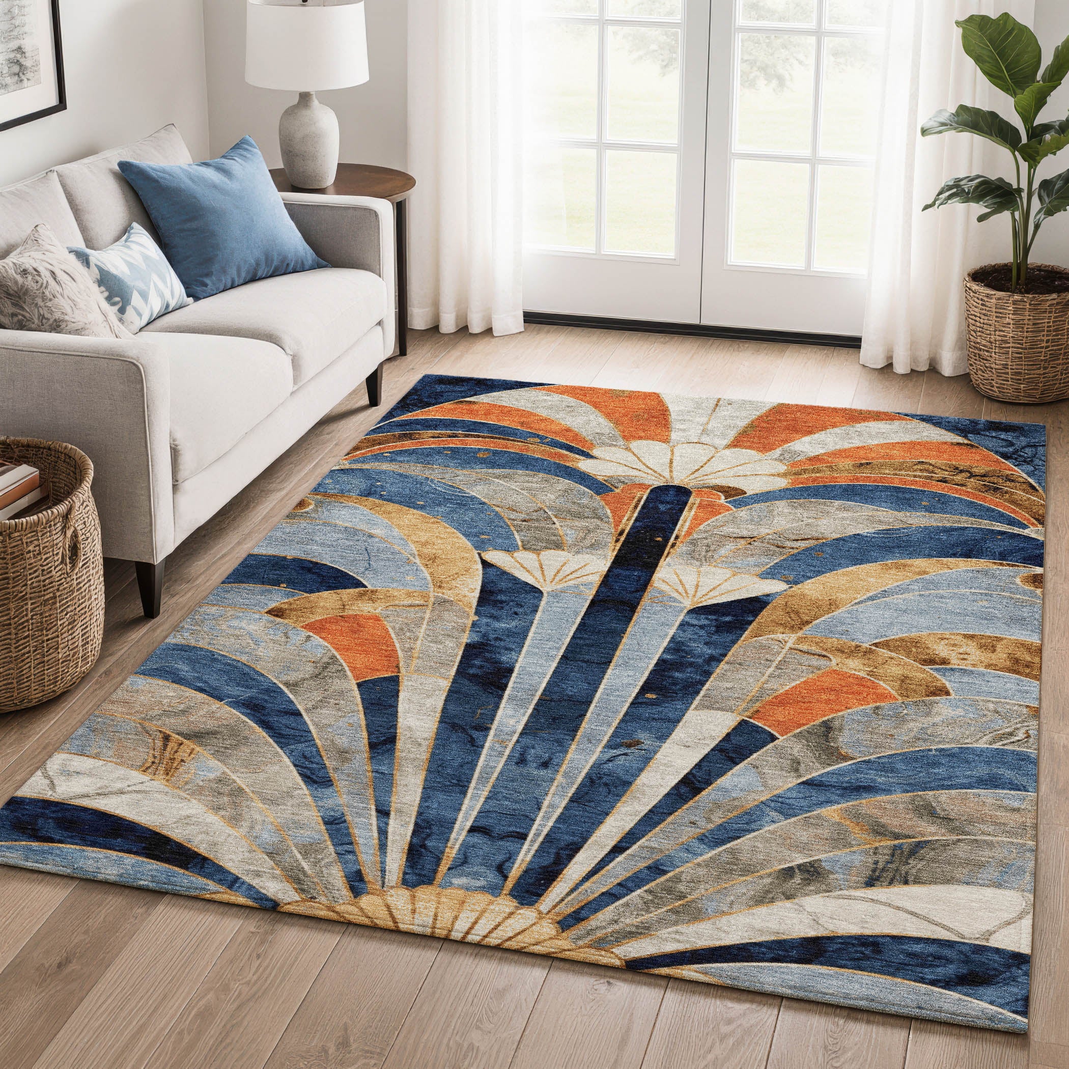 Kathmandu Machine Washable Transitional Navy Blue Rug 2'6" x 3'10" #shape_Rectangle