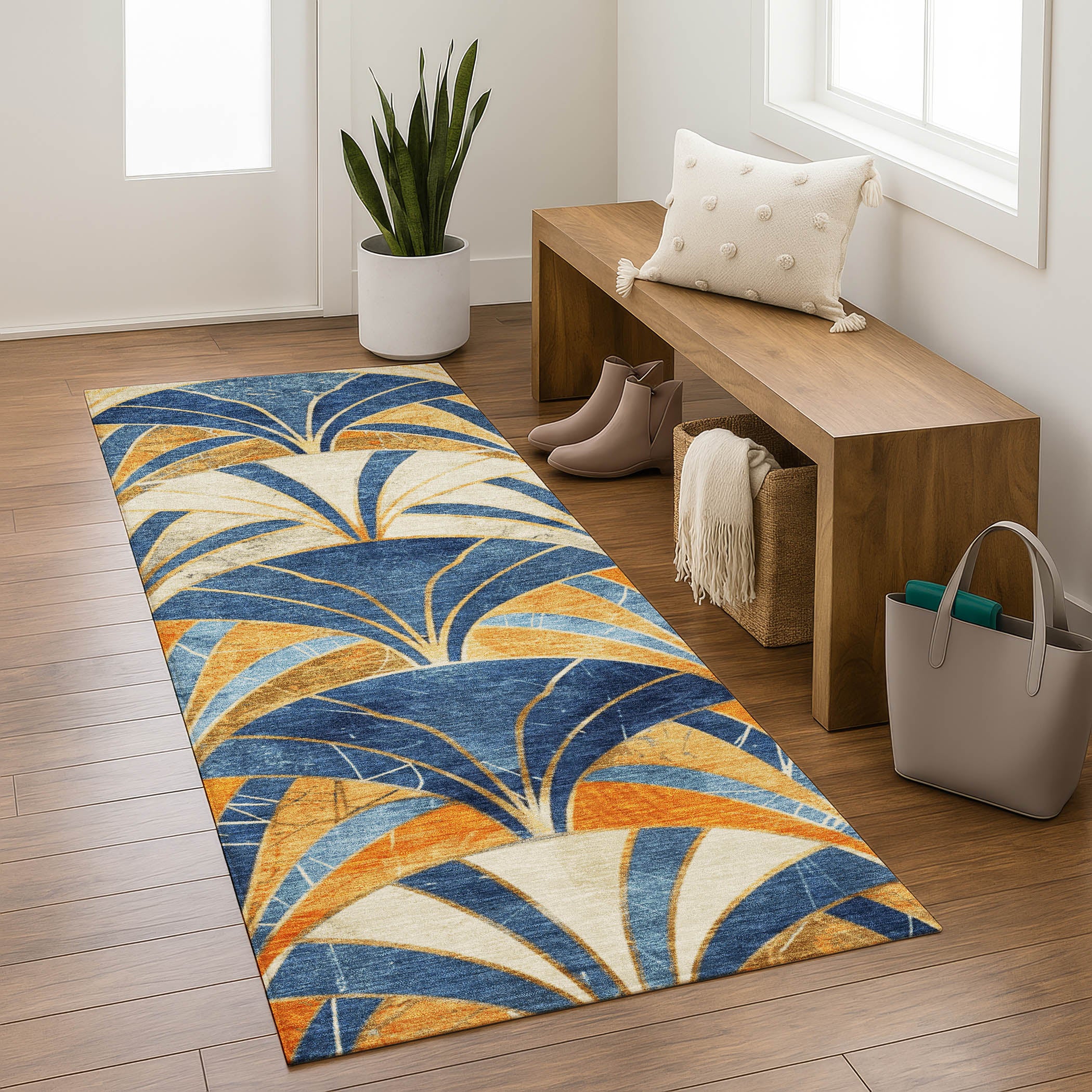 Antigua Machine Washable Transitional Blue Rug 2'3" x 7'6" #shape_Runner