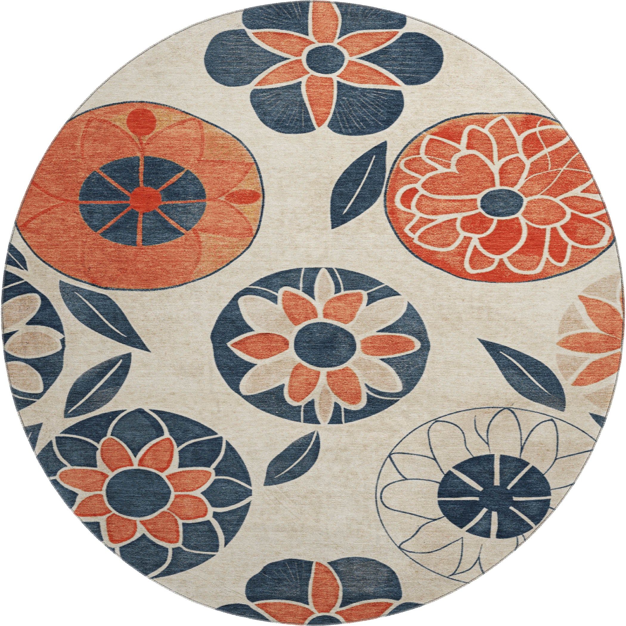Bogota Machine Washable Transitional Beige Brown Rug 8' x 8' #shape_Round