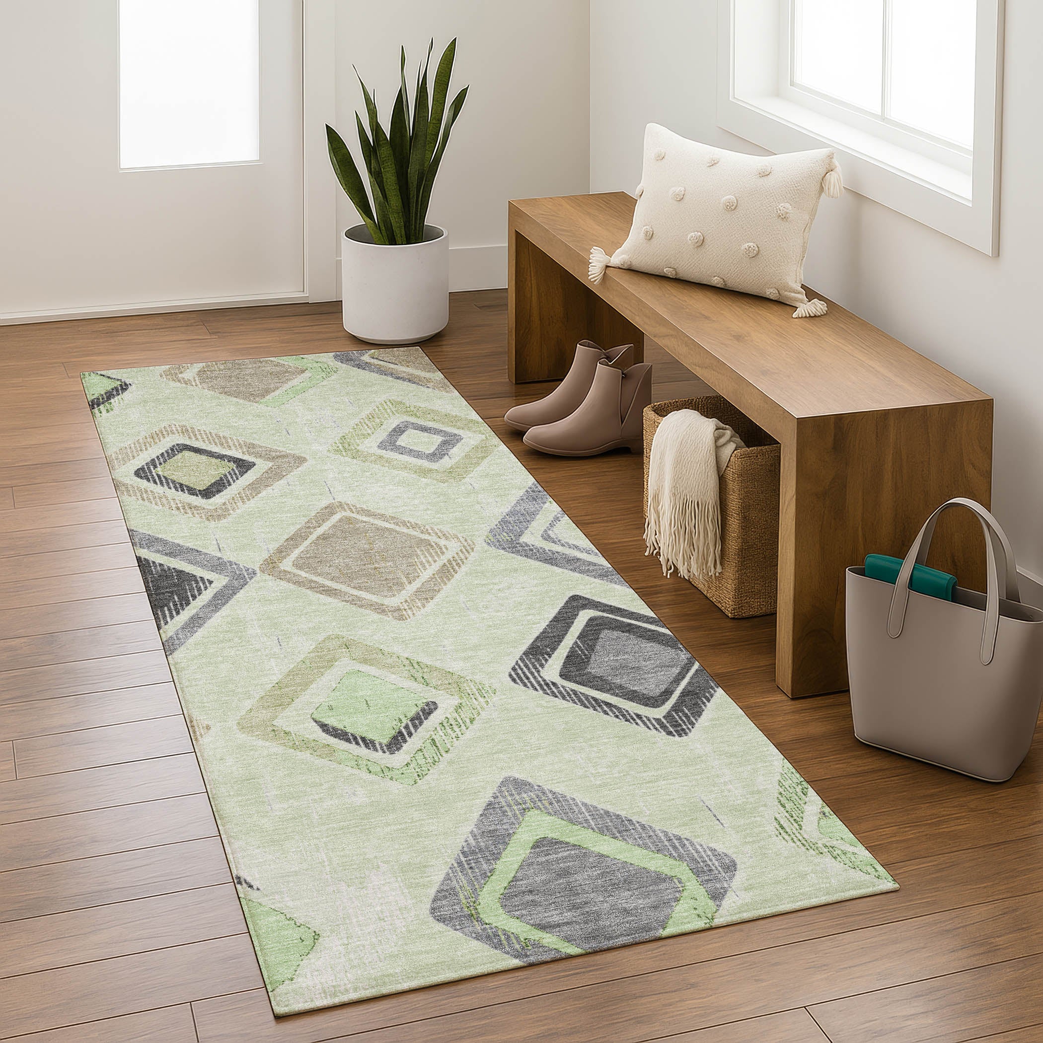Lucerne Machine Washable Transitional Aloe Green Rug 2'3" x 7'6" #shape_Runner