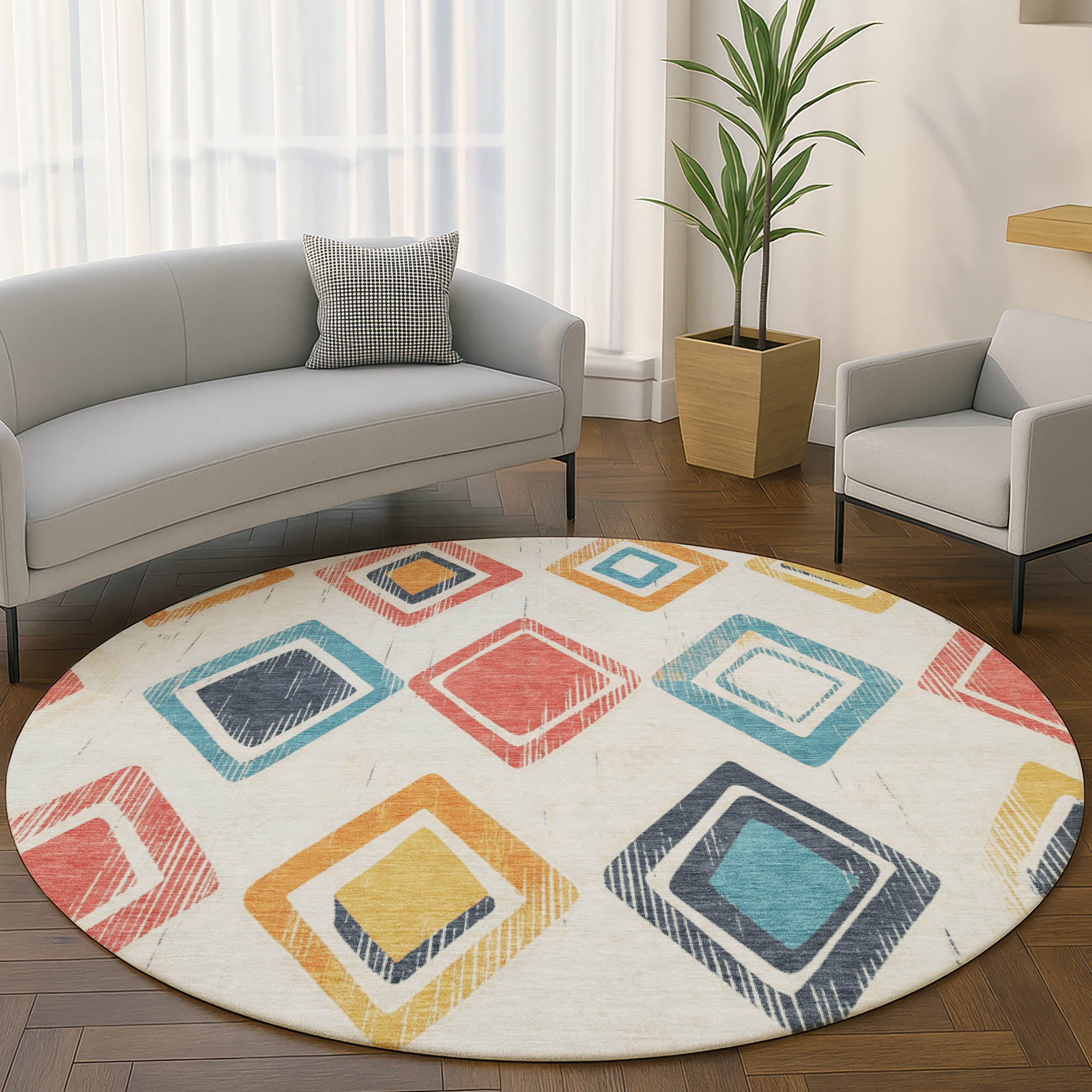 Lucerne Machine Washable Transitional Ivory Rug 8' x 8' #shape_Round
