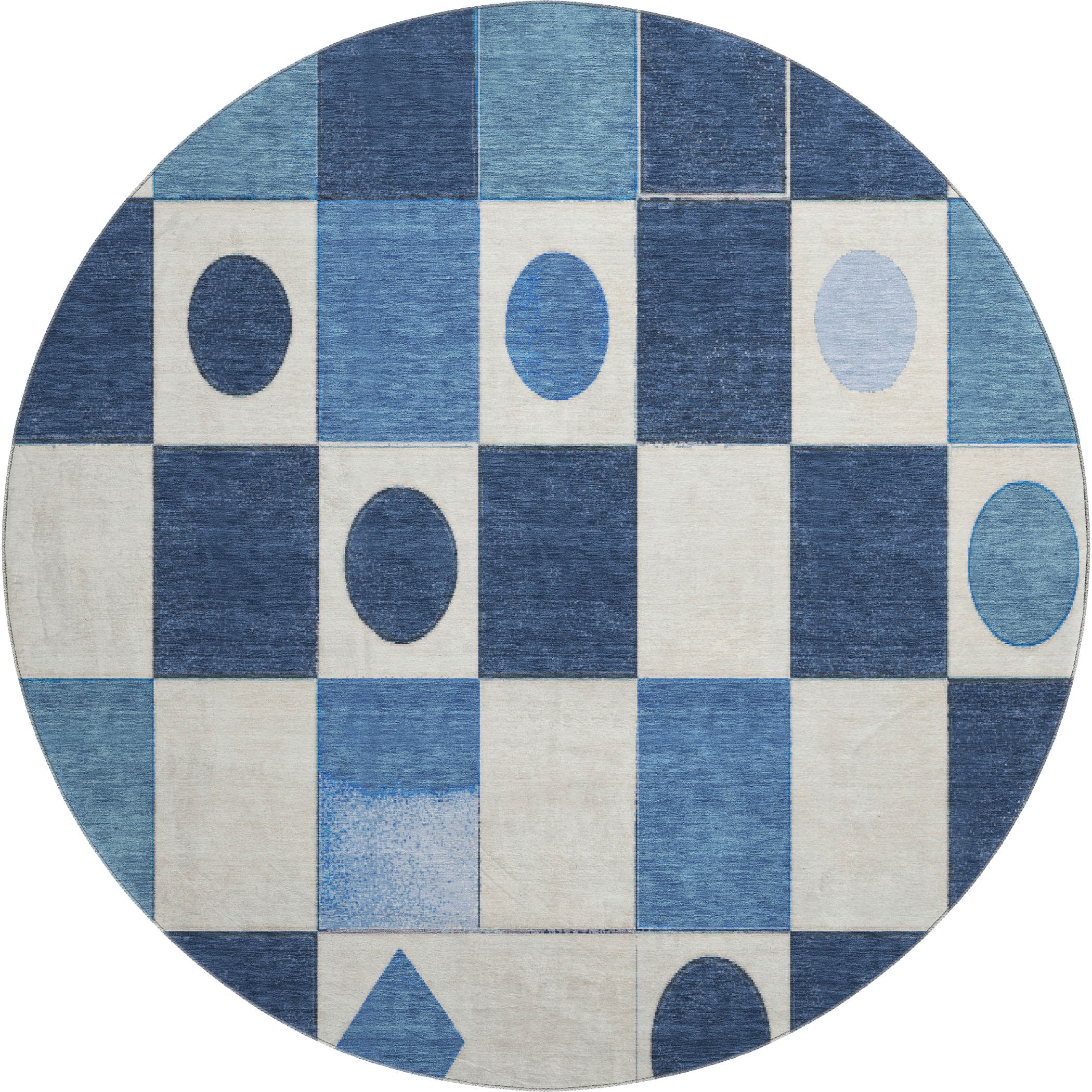 Istanbul Machine Washable Transitional Blue Rug 8' x 8' #shape_Round