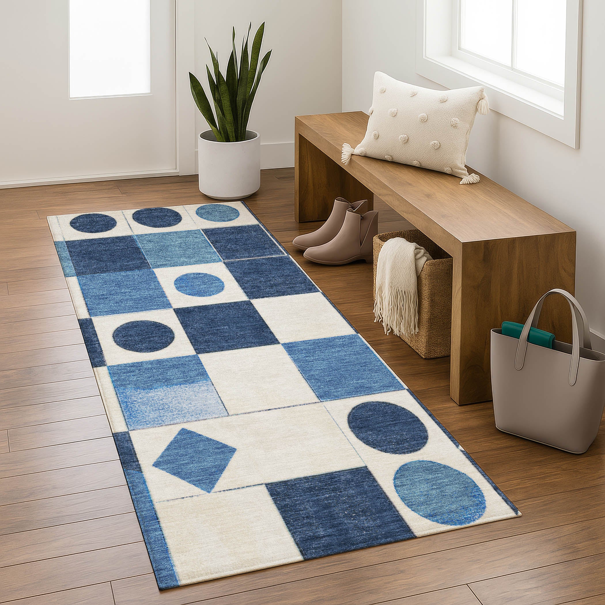 Istanbul Machine Washable Transitional Blue Rug 2'3" x 7'6" #shape_Runner