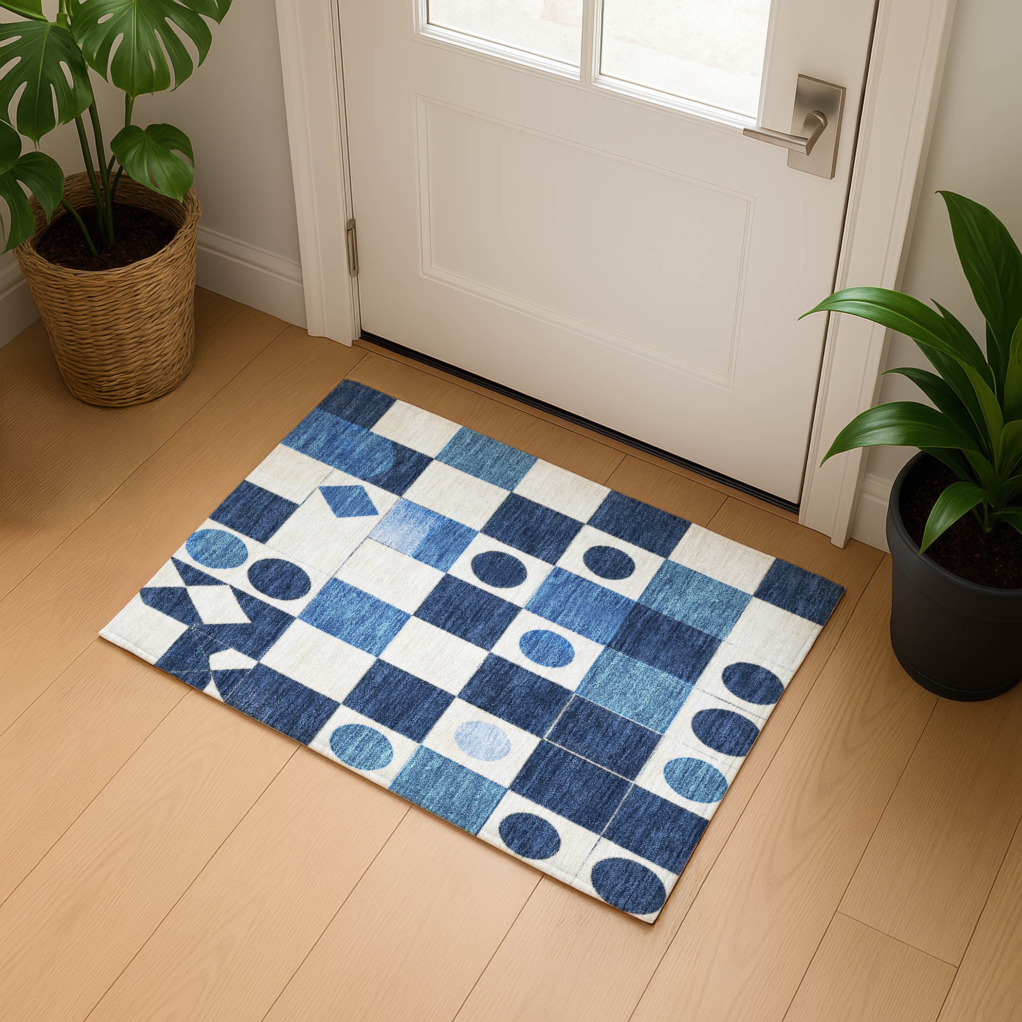 Istanbul Machine Washable Transitional Blue Rug 1'8" x 2'6" #shape_Rectangle