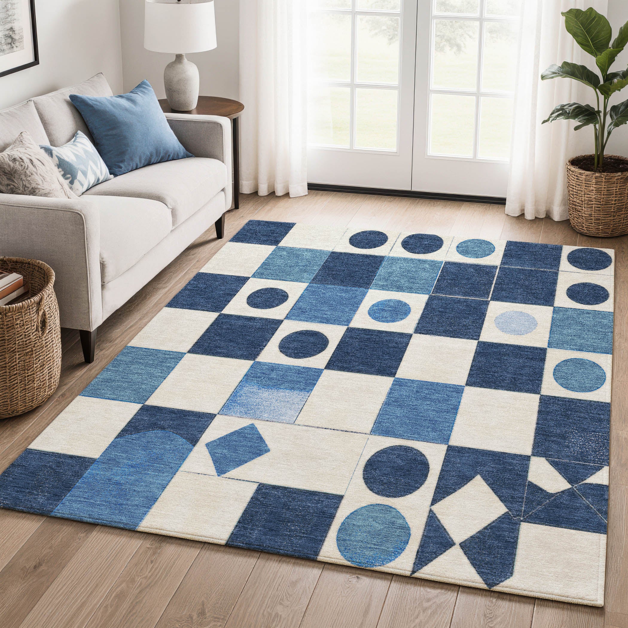 Istanbul Machine Washable Transitional Blue Rug 2'6" x 3'10" #shape_Rectangle